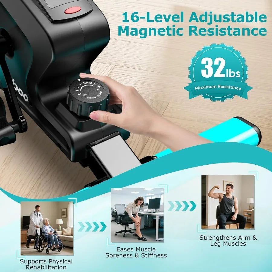 Under Desk Bike Pedal Exerciser Quiet Magnetic Mini Exercise Bike with 16 Resistance Levels for Home Office Therapy Combines Ar