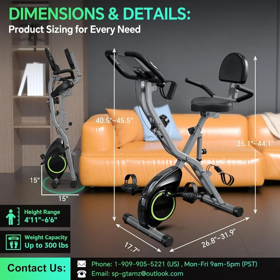 Folding Exercise Bike for Seniors 5 IN 1 Foldable Stationary Bike with TriPosition Ride 300LBS Capacity and 6.6 LBS Magnetic Fl