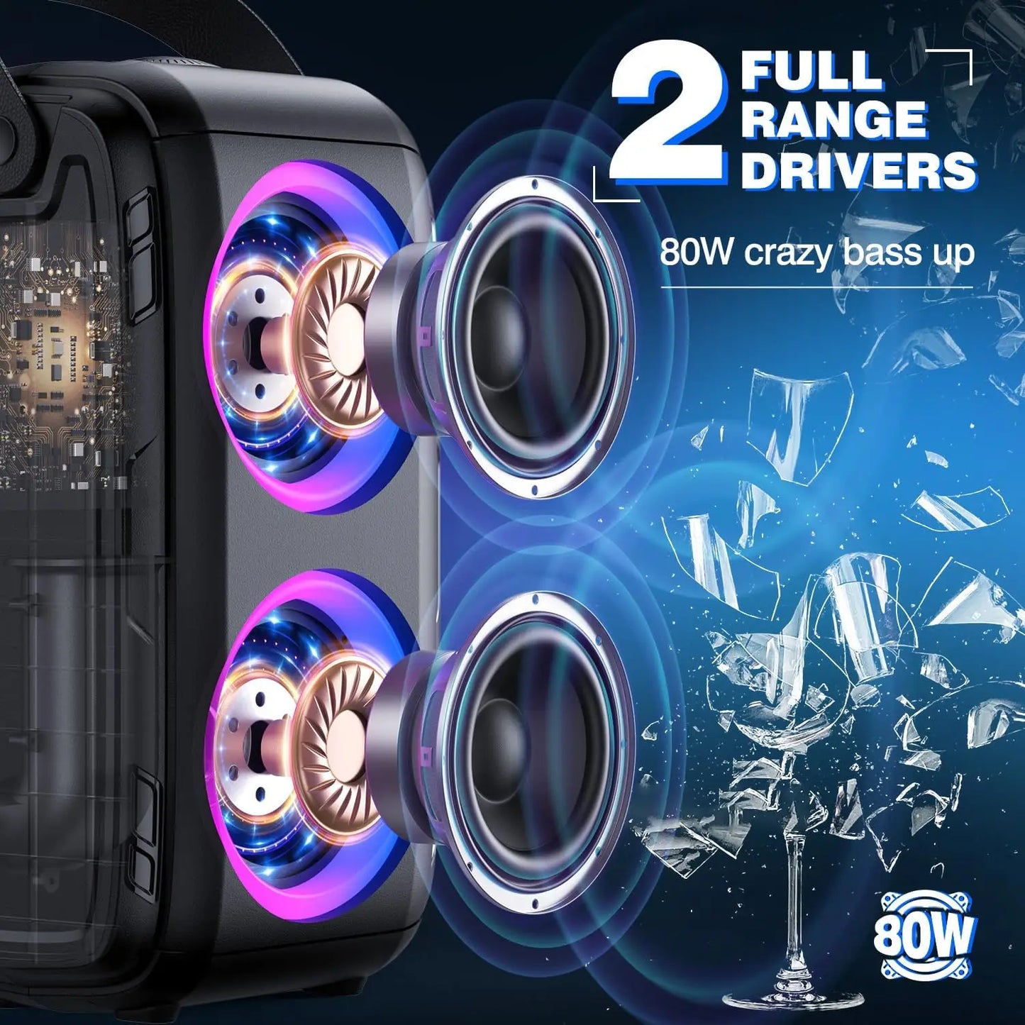W King 80W RMS Portable Bluetooth Party Speaker with 4 Drivers