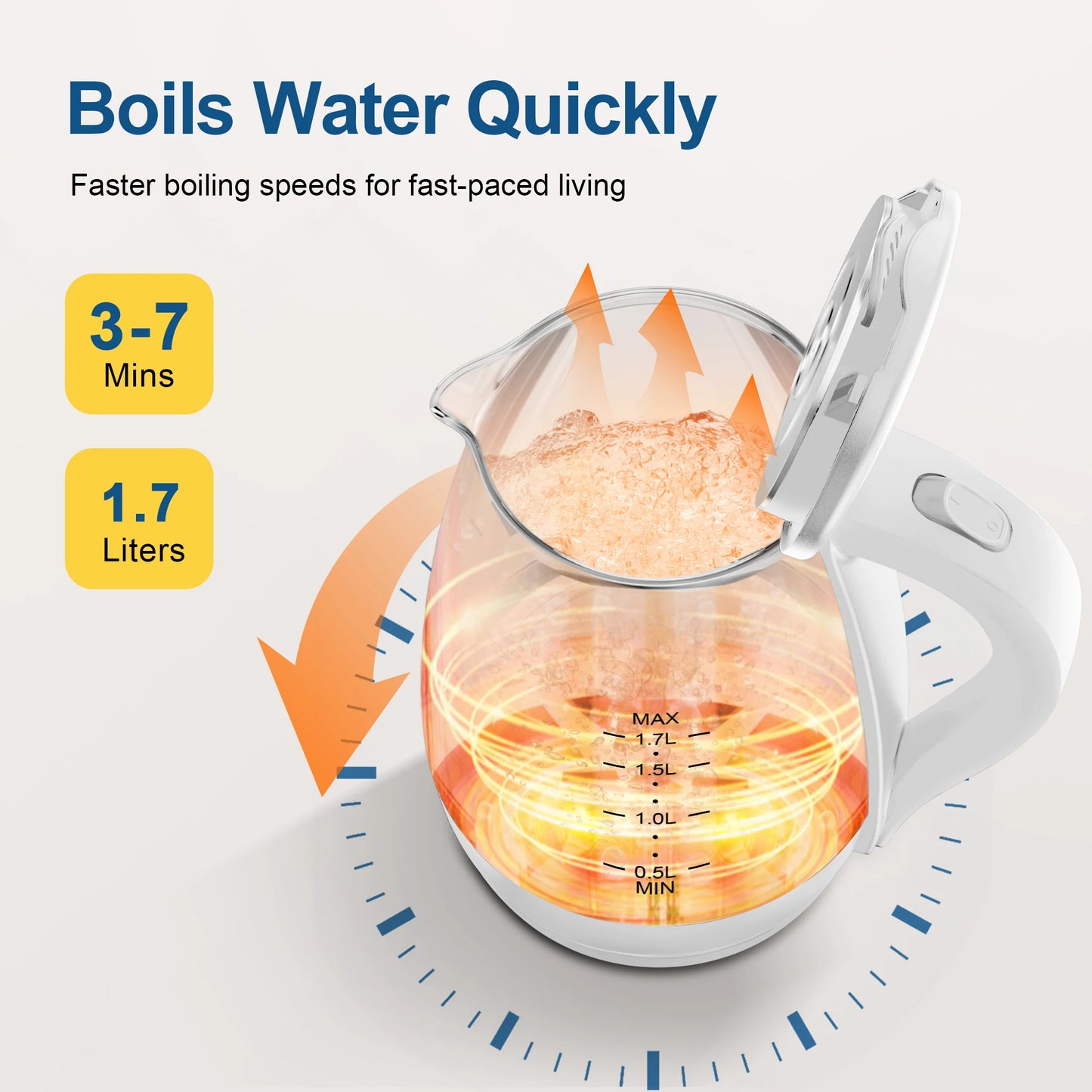 Electric Tea Kettle - 1.7L Borosilicate Glass Electric Kettle with LED Indicator, Fast Boiling Hot Water Boiler