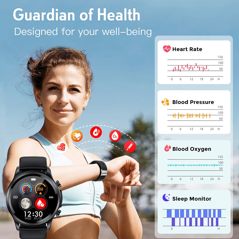 ECG Smart Watch For iPhone Android Heart Rate Blood Oxygen