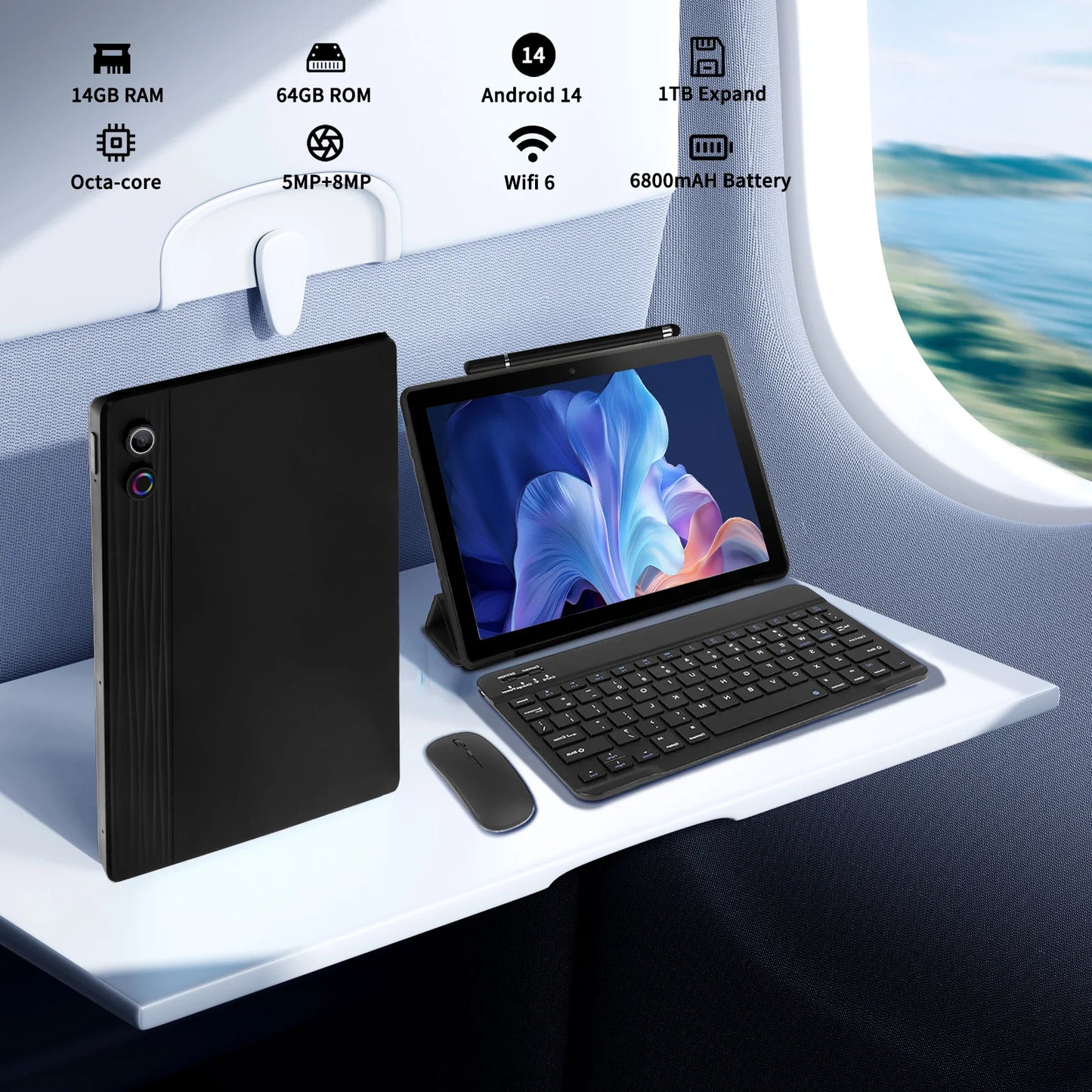 10.95 Inch Android 14 Tablet 14GB RAM 64GB ROM Octa-Core Processor 6800mAh With Keyboard Case Mouse Stylus 8 in 1 Tablet Kit