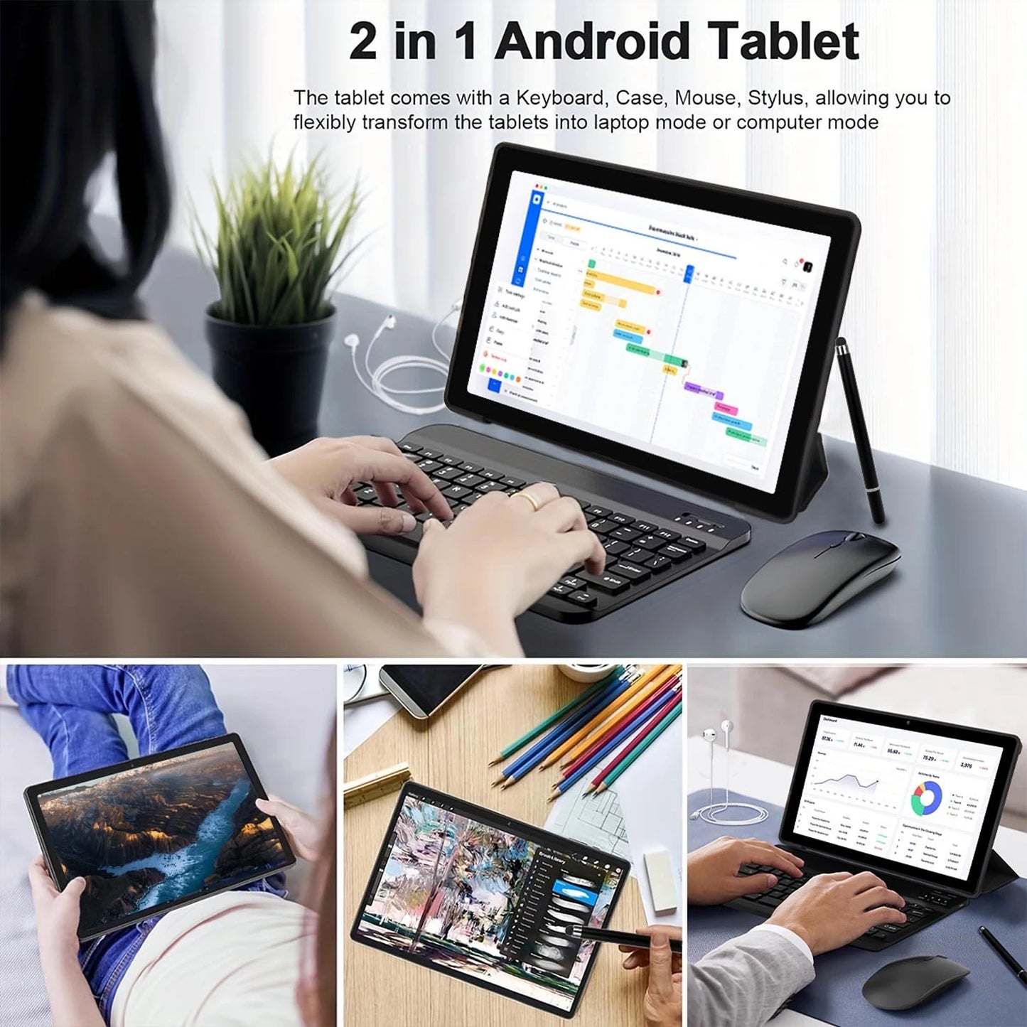 10.95 Inch Android 14 Tablet 14GB RAM 64GB ROM Octa-Core Processor 6800mAh With Keyboard Case Mouse Stylus 8 in 1 Tablet Kit