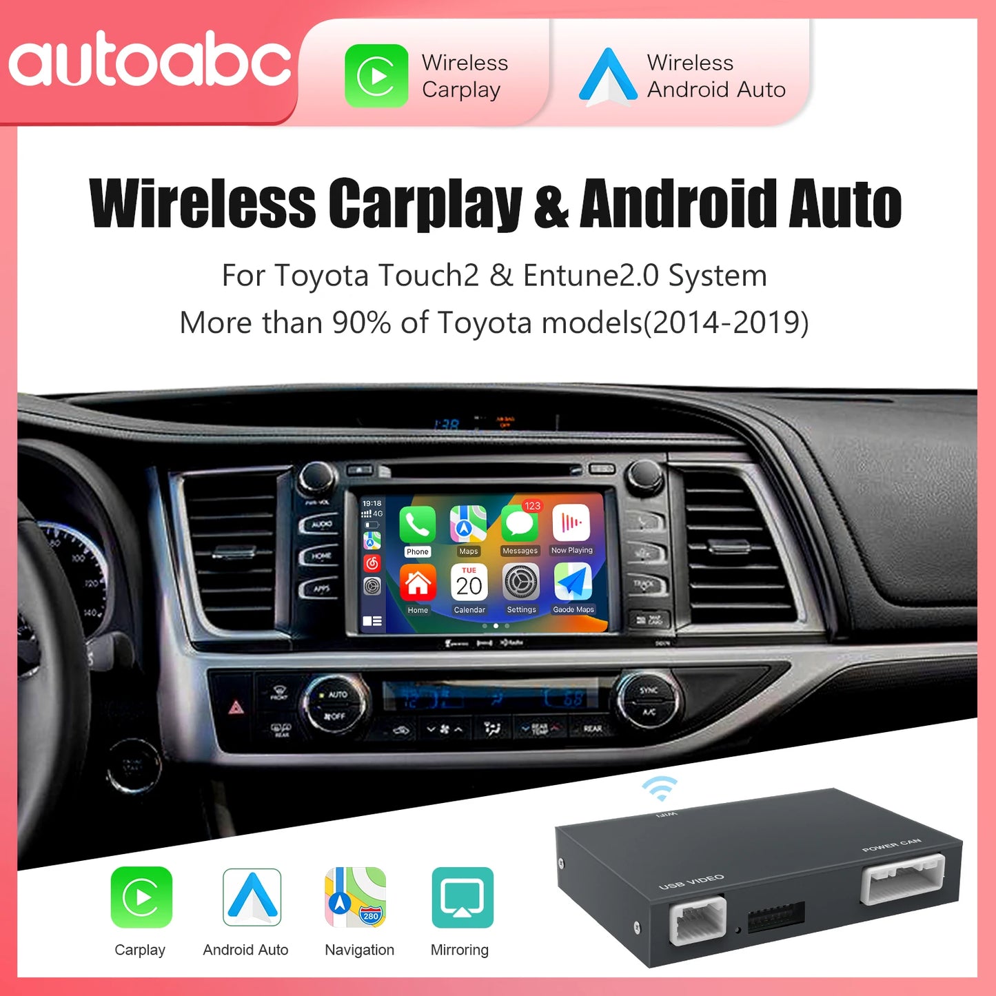AUTOABC Wireless CarPlay Android Auto Module Decoder Toyota Vehicles