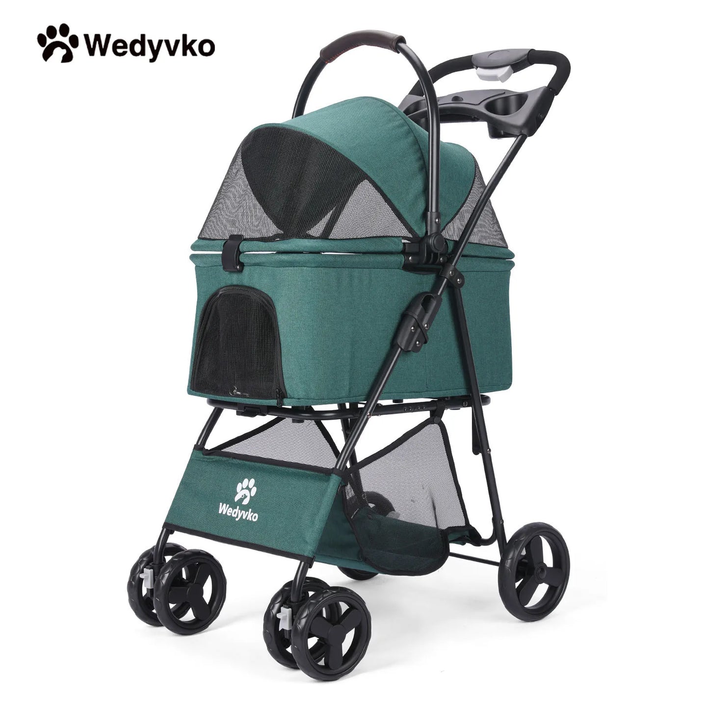 Wedyvko Luxury Detachable Pet Stroller Four-Wheel Cup Holder