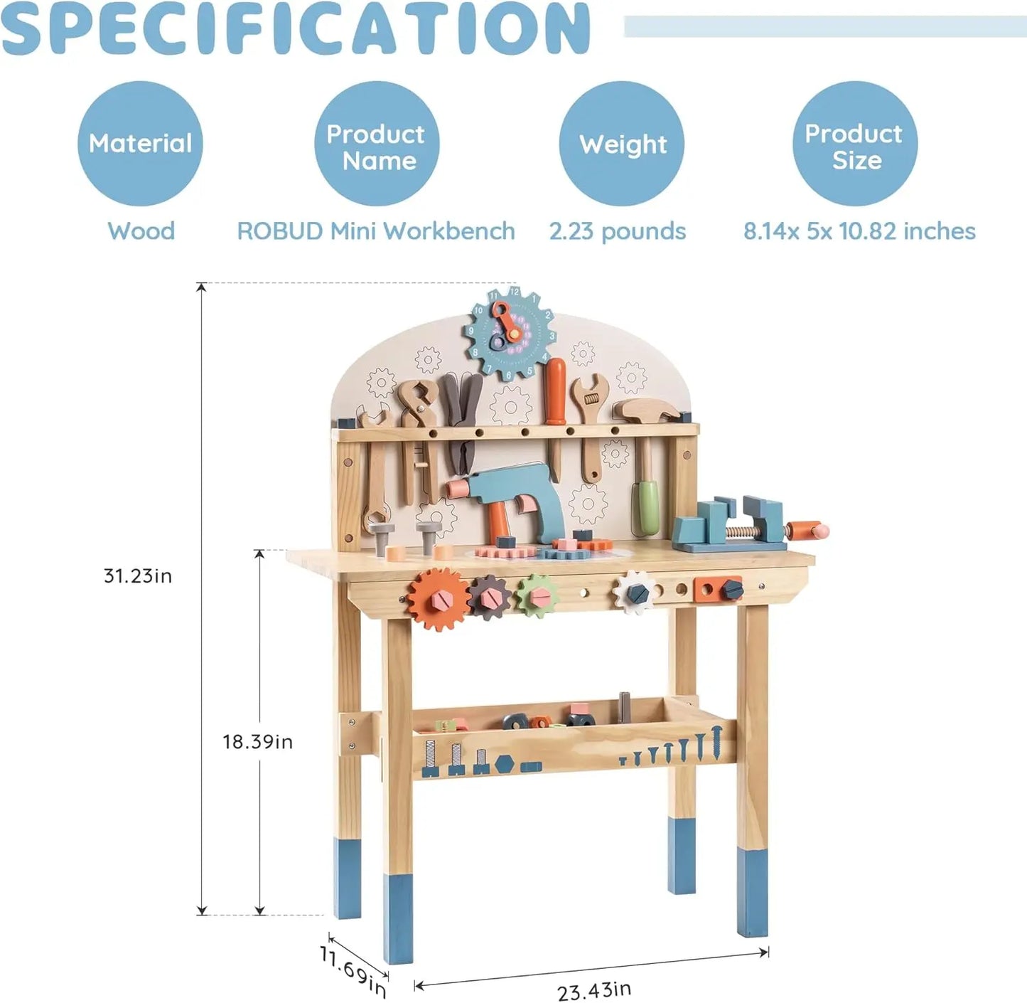 Robotime Kids Tool Bench Set 41-Piece Wooden Construction Toy Kit