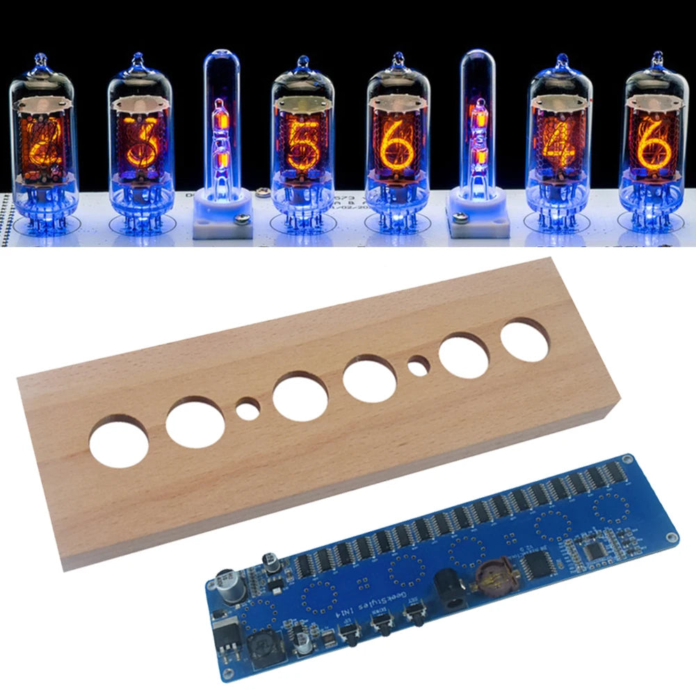 RZAHUAHU IN14 Glow Tube Clock Kit Beech Wood Nixie LED