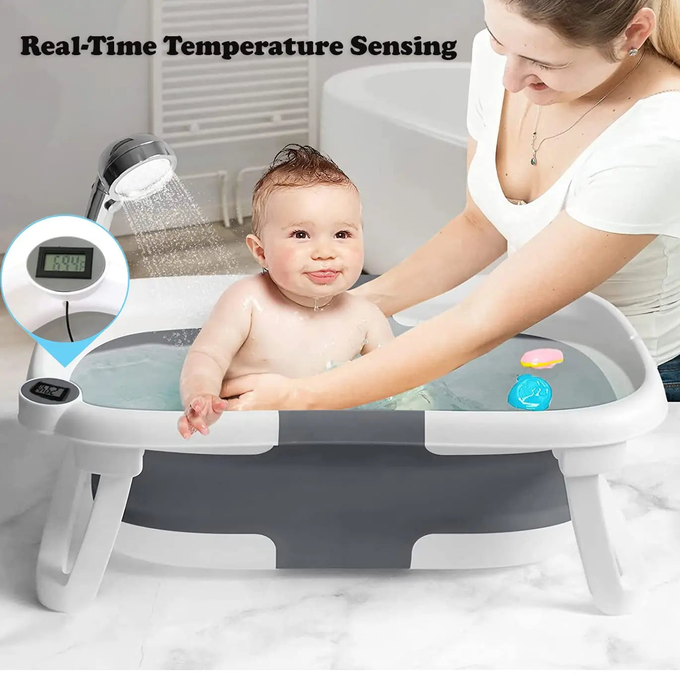Hign-concerned Eco Friendly Foldable Baby Bath Tub With Temperature Indicator