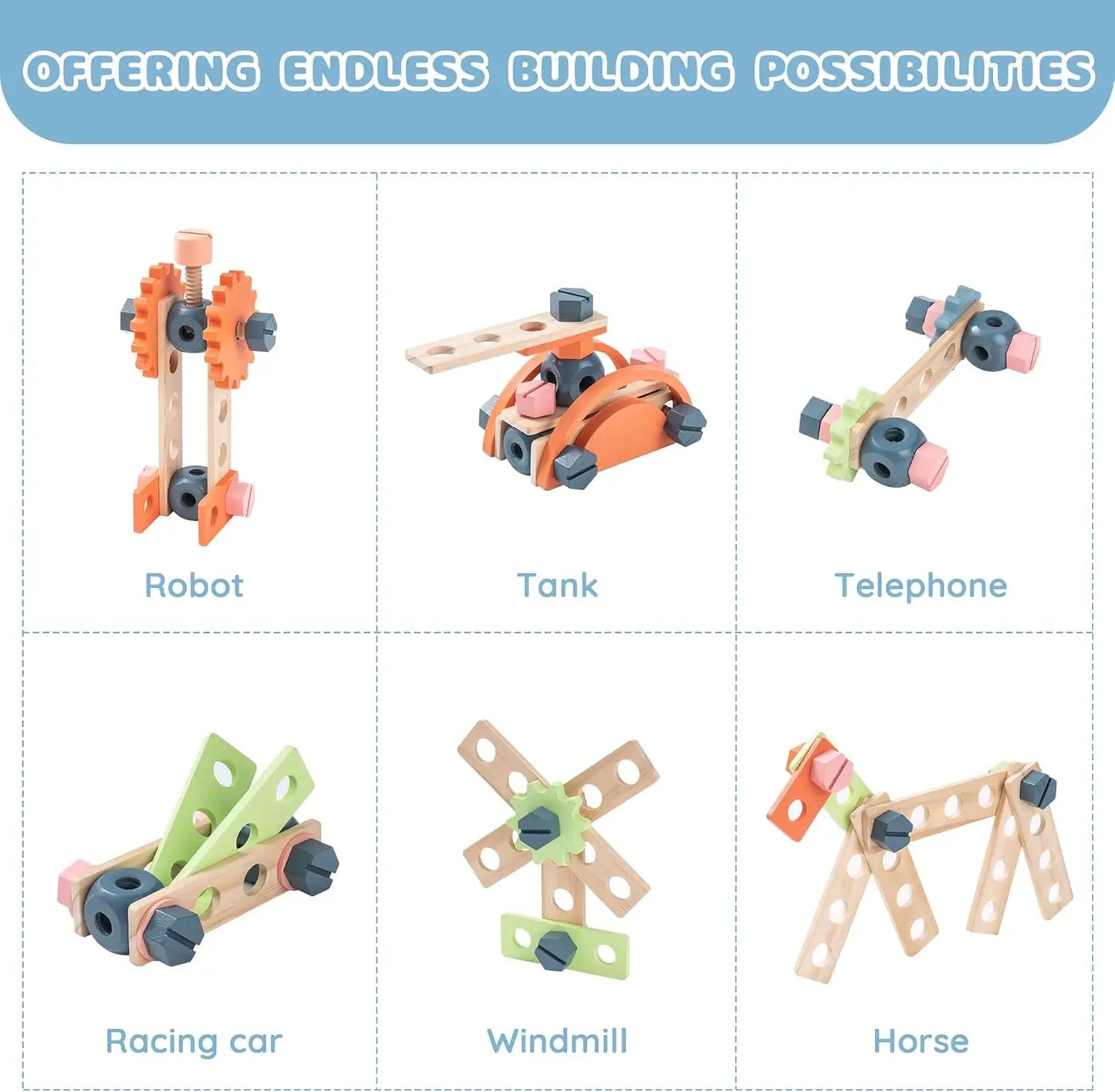 Robotime Kids Tool Bench Set 41-Piece Wooden Construction Toy Kit