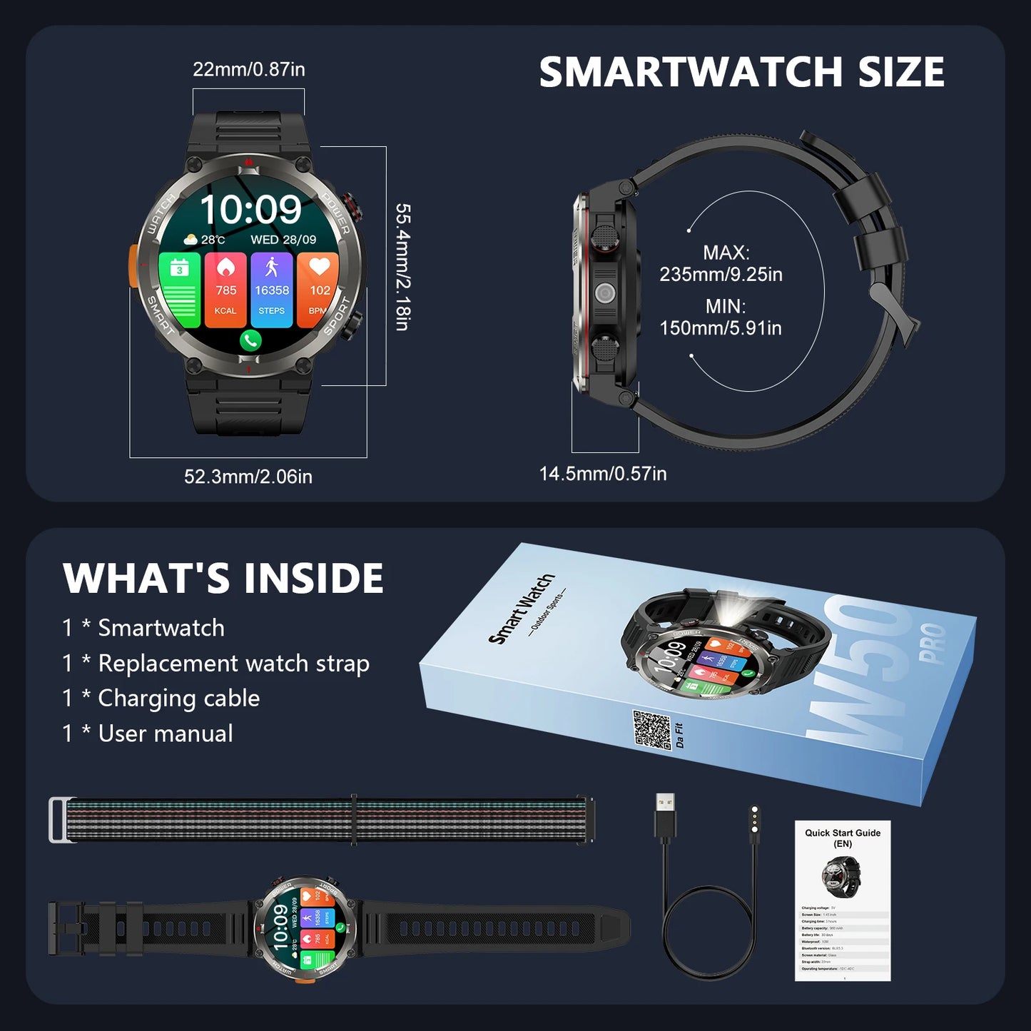Blackview W50pro Waterproof Smartwatch With LED Flashlight 960mAh Battery