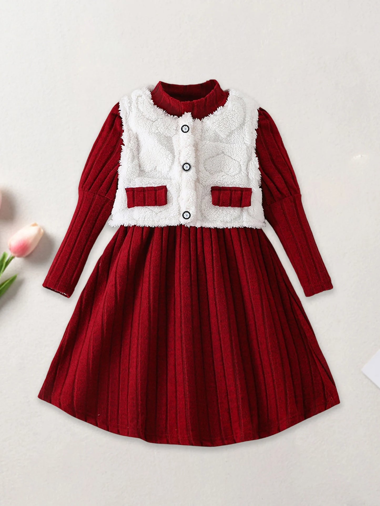Girls Winter 3-Piece Coat Set With Faux Fur Hooded Outfit