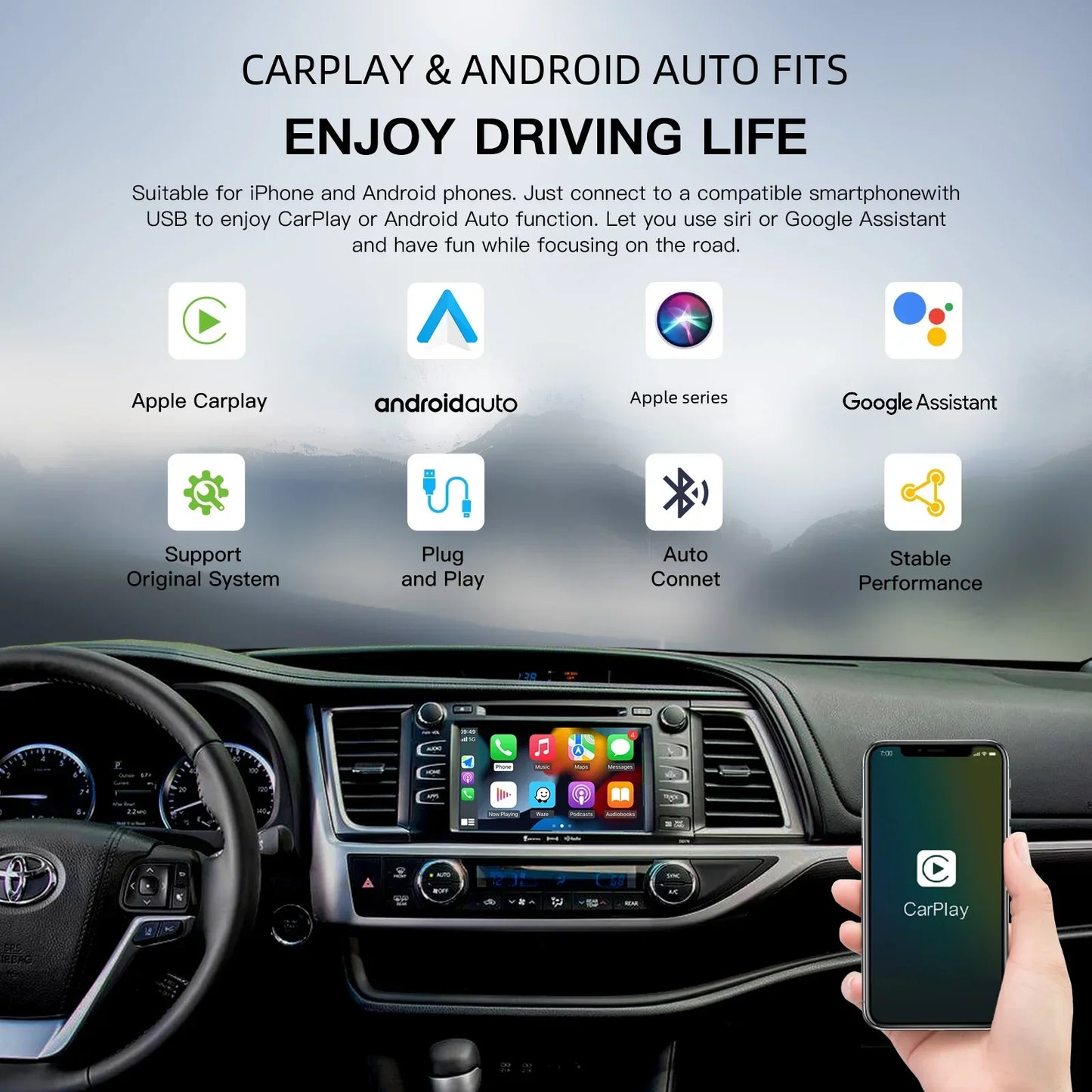 AUTOABC Wireless CarPlay Android Auto Module Decoder Toyota Vehicles