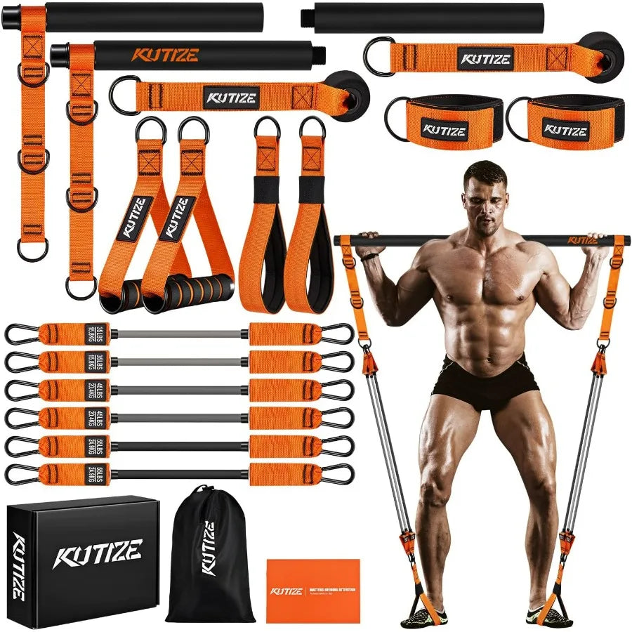 Pilates Bar Kit with Resistance Bands, Heavy Duty Pilates Equipment for Men, Training Bands with Handles for Legs, Hip, Back, Ar