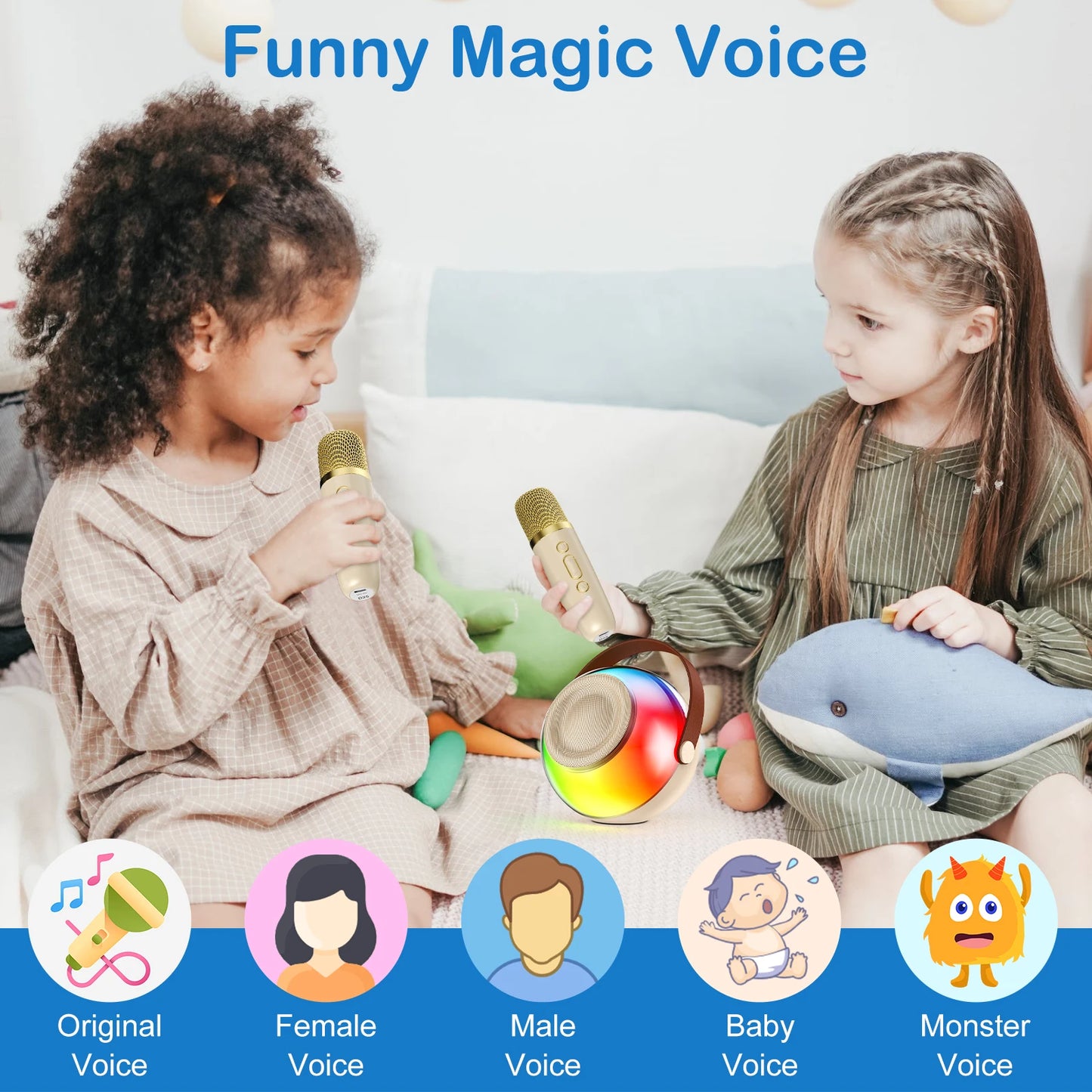 FanFun Portable Karaoke Machine With Bluetooth And 2 Wireless Mics
