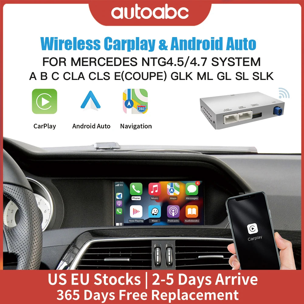 AUTOABC Wireless CarPlay Android Auto Adapter for Mercedes NTG 4.5-4.7