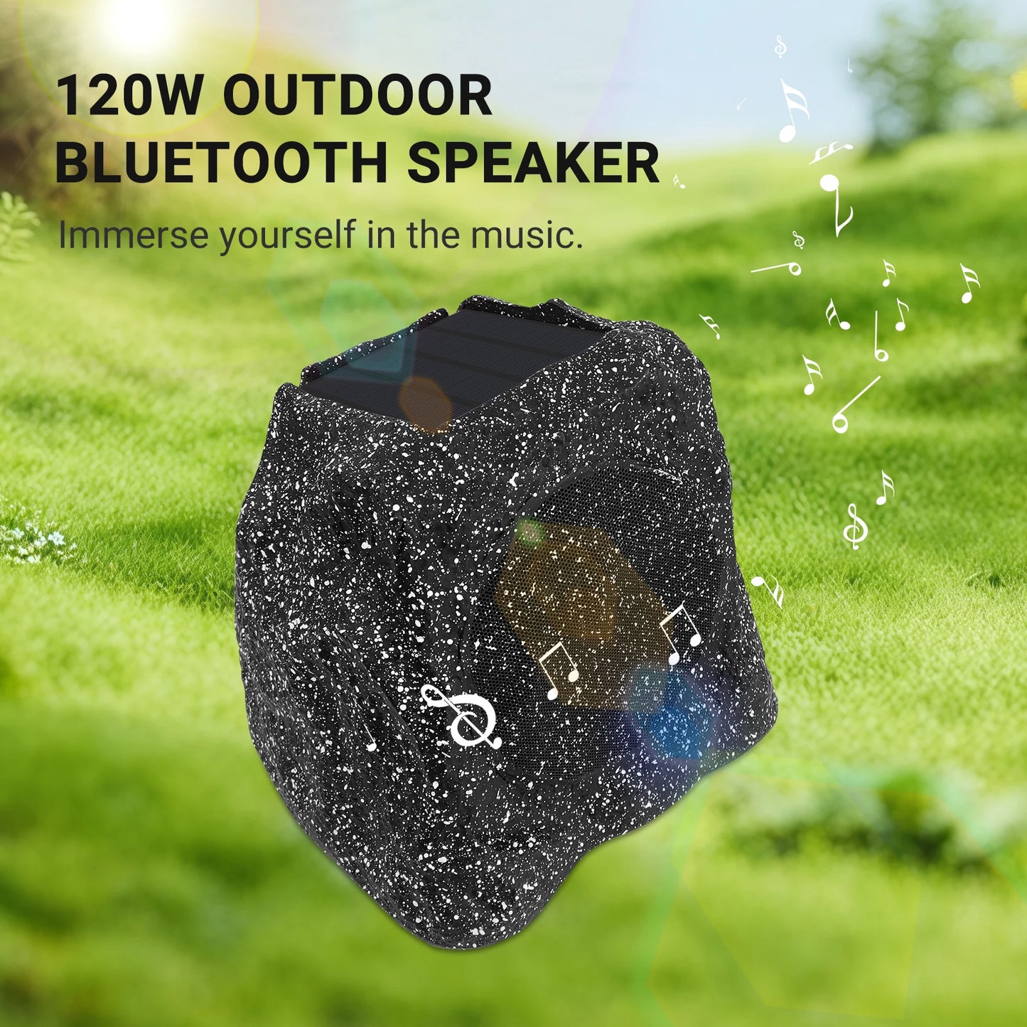 Herdio Outdoor 120W Solar Bluetooth Rock Speakers IPX7 Waterproof