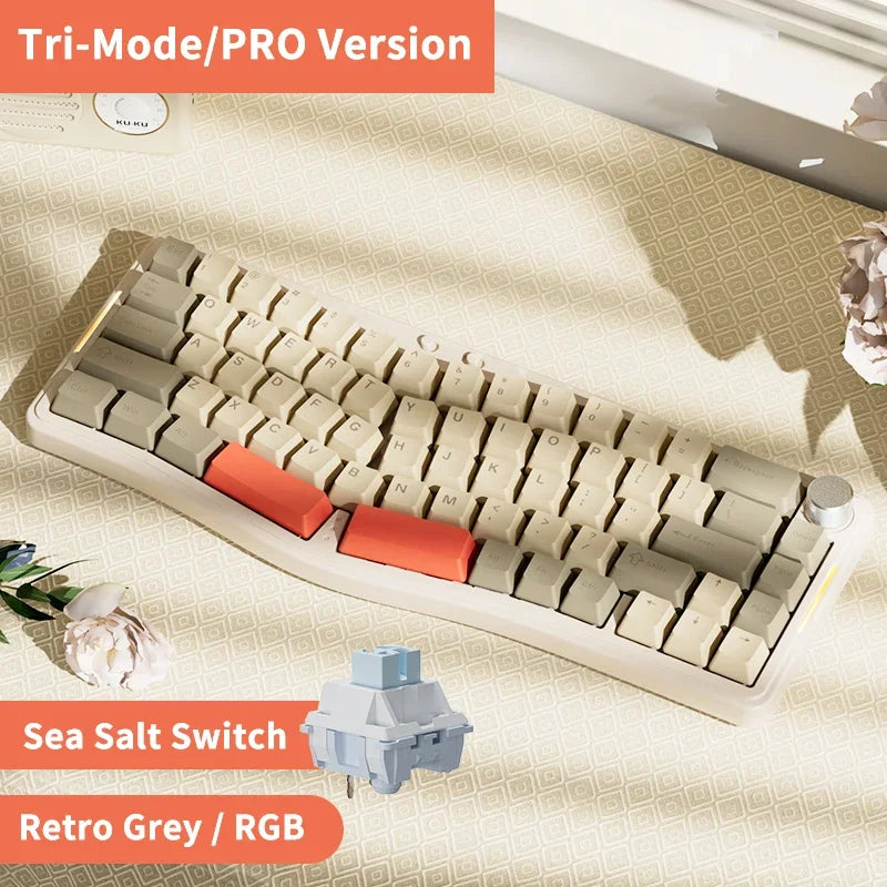 Ajazz AKS068 Pro 68 keys Gaming Mechanical Keyboard RGB Ergonomic Hot-Swapp Bluetooth Wireless Keyboards GASKET for Pc Laptop