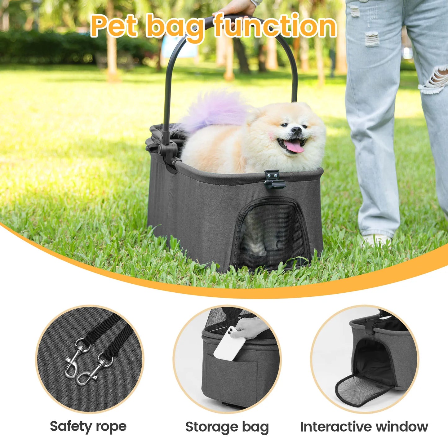 Wedyvko Luxury Detachable Pet Stroller Four-Wheel Cup Holder