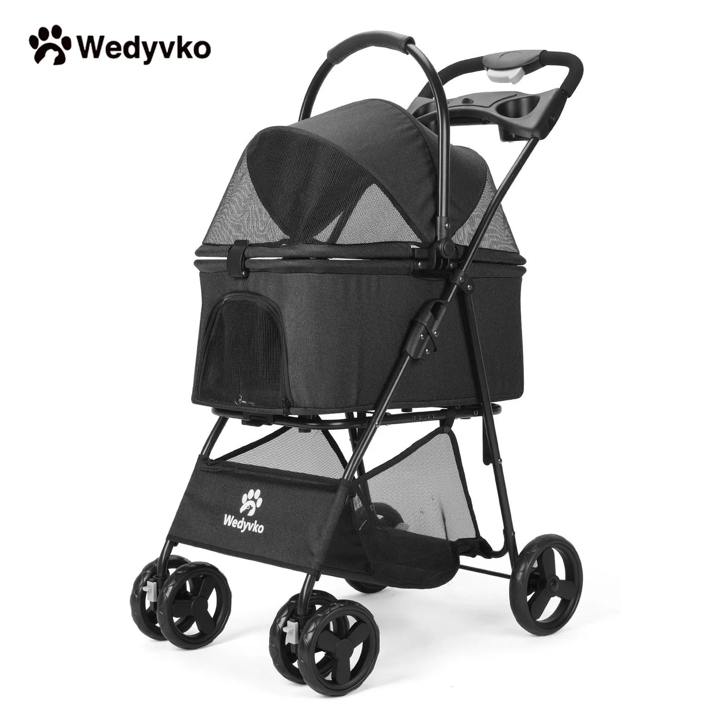 Wedyvko Luxury Detachable Pet Stroller Four-Wheel Cup Holder