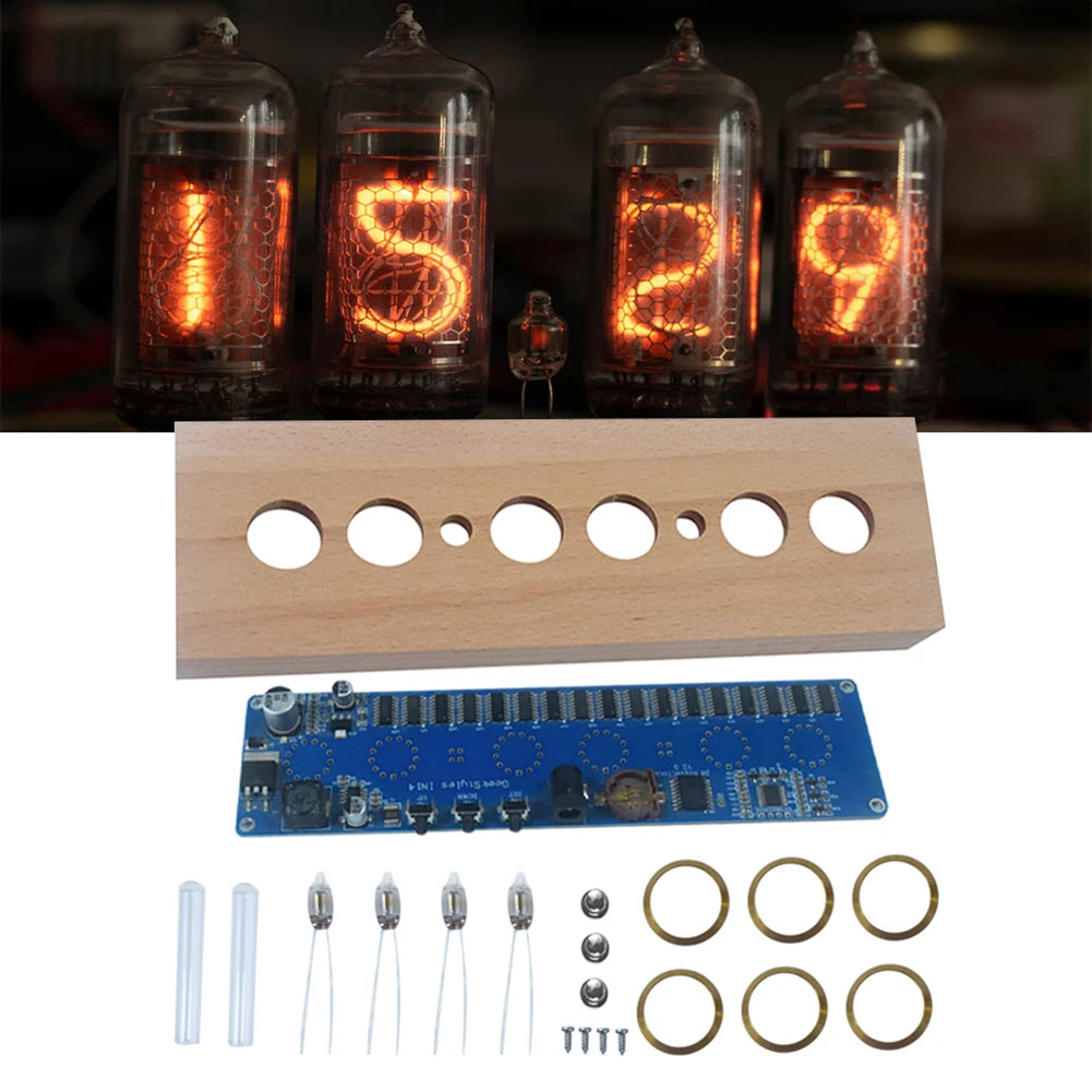 RZAHUAHU IN14 Glow Tube Clock Kit Beech Wood Nixie LED