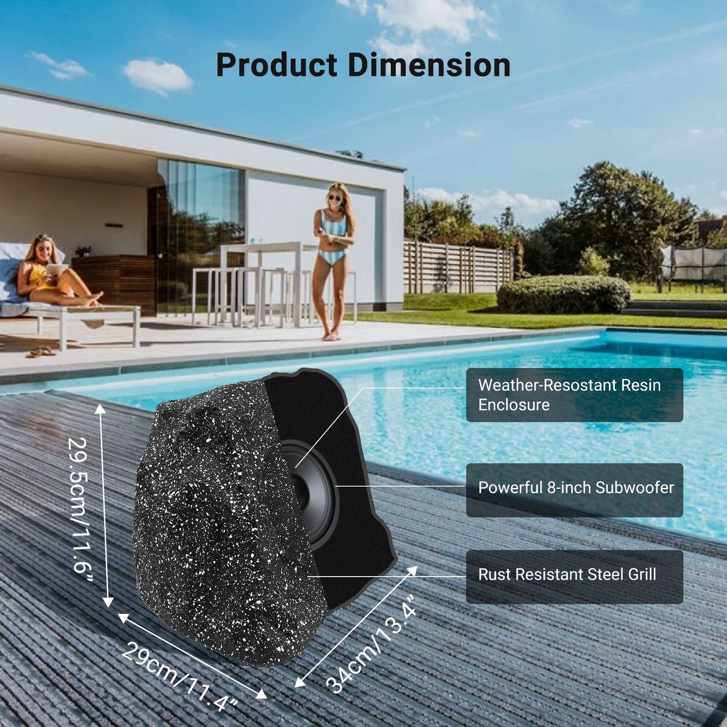 Herdio Outdoor 120W Solar Bluetooth Rock Speakers IPX7 Waterproof