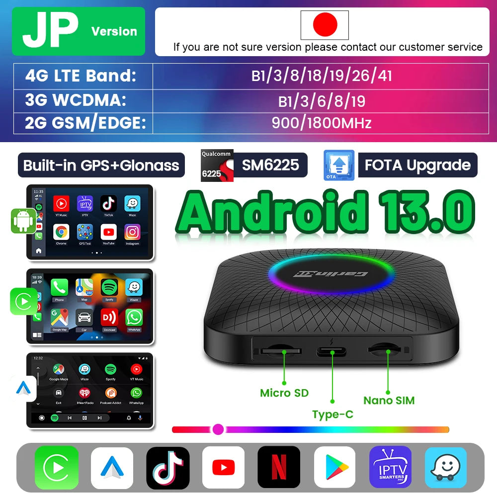 Carlinkit Android 13 AI Box Wireless CarPlay Android Auto Adapter Qualcomm 6225