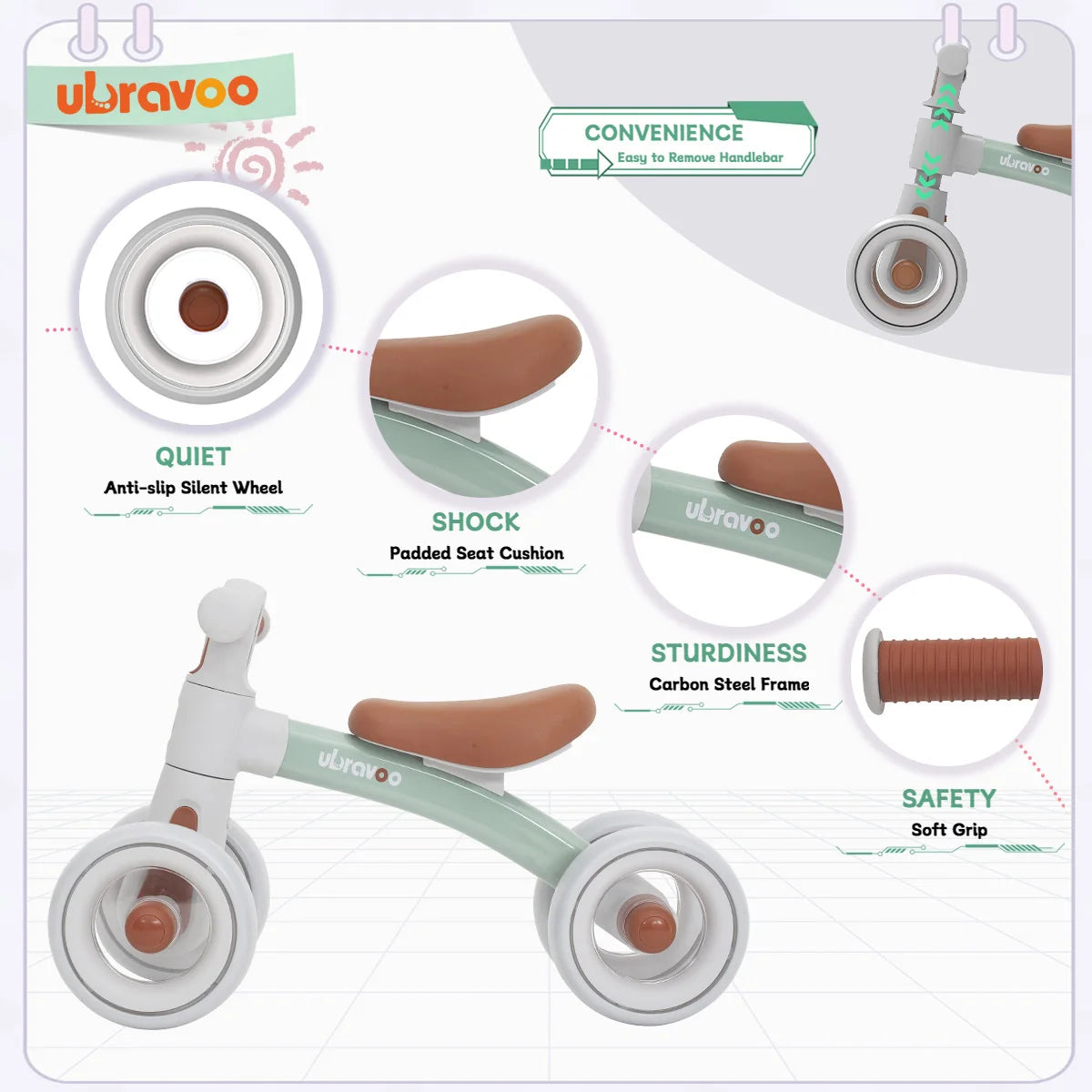 Ubravoo Baby Slide Balance Bike With 3 Mode Headlight