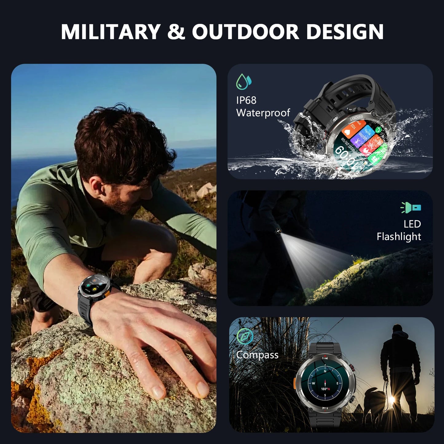 Blackview W50pro Waterproof Smartwatch With LED Flashlight 960mAh Battery