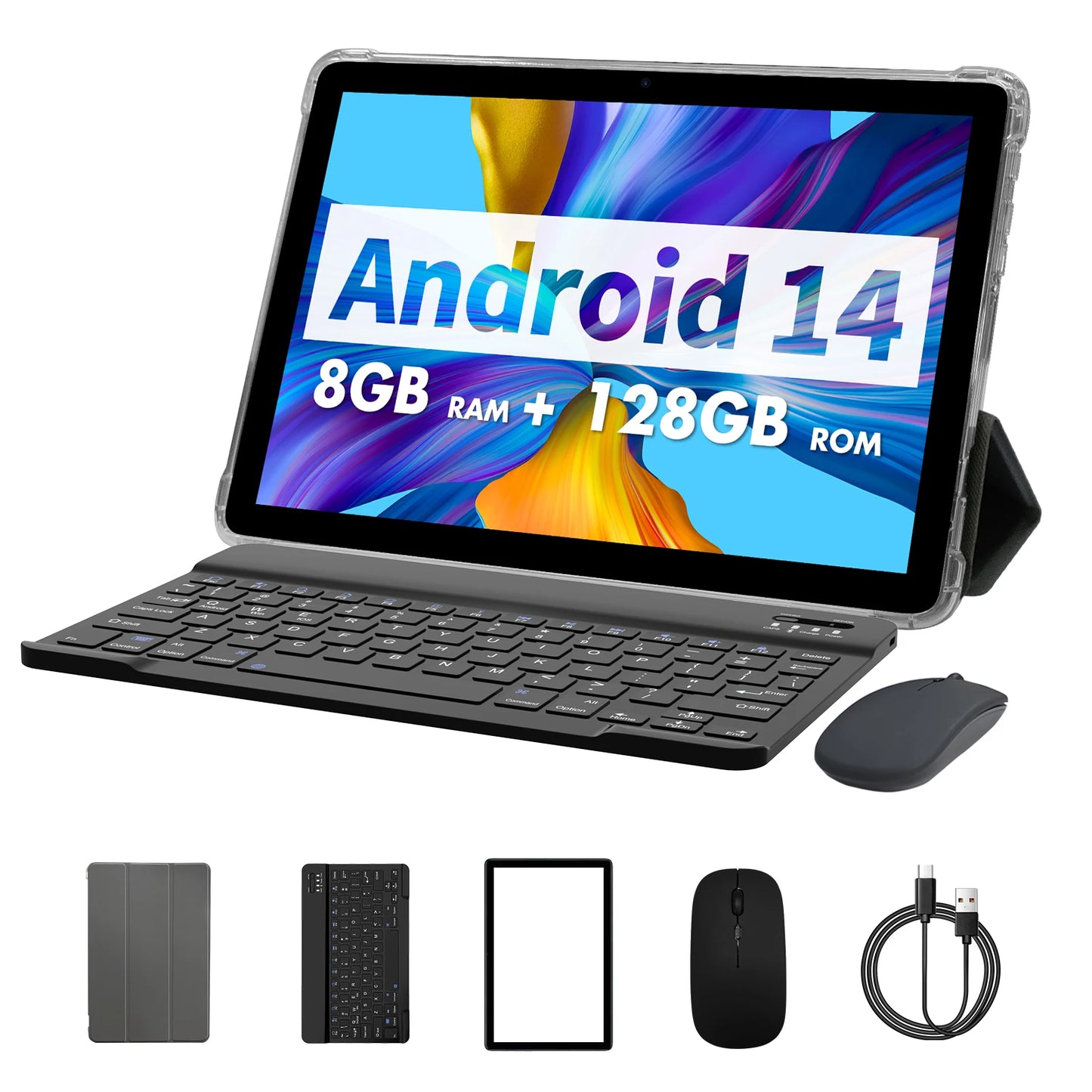 Pritom Android Tablet With Keyboard Mouse Case Bundle 8GB RAM 128GB ROM