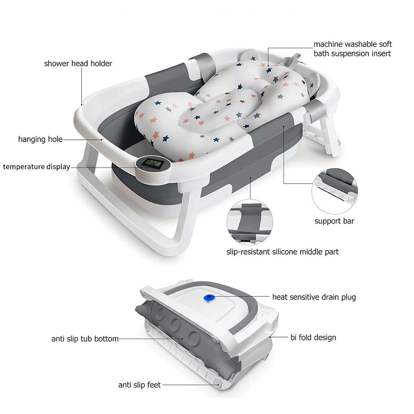Hign-concerned Eco Friendly Foldable Baby Bath Tub With Temperature Indicator