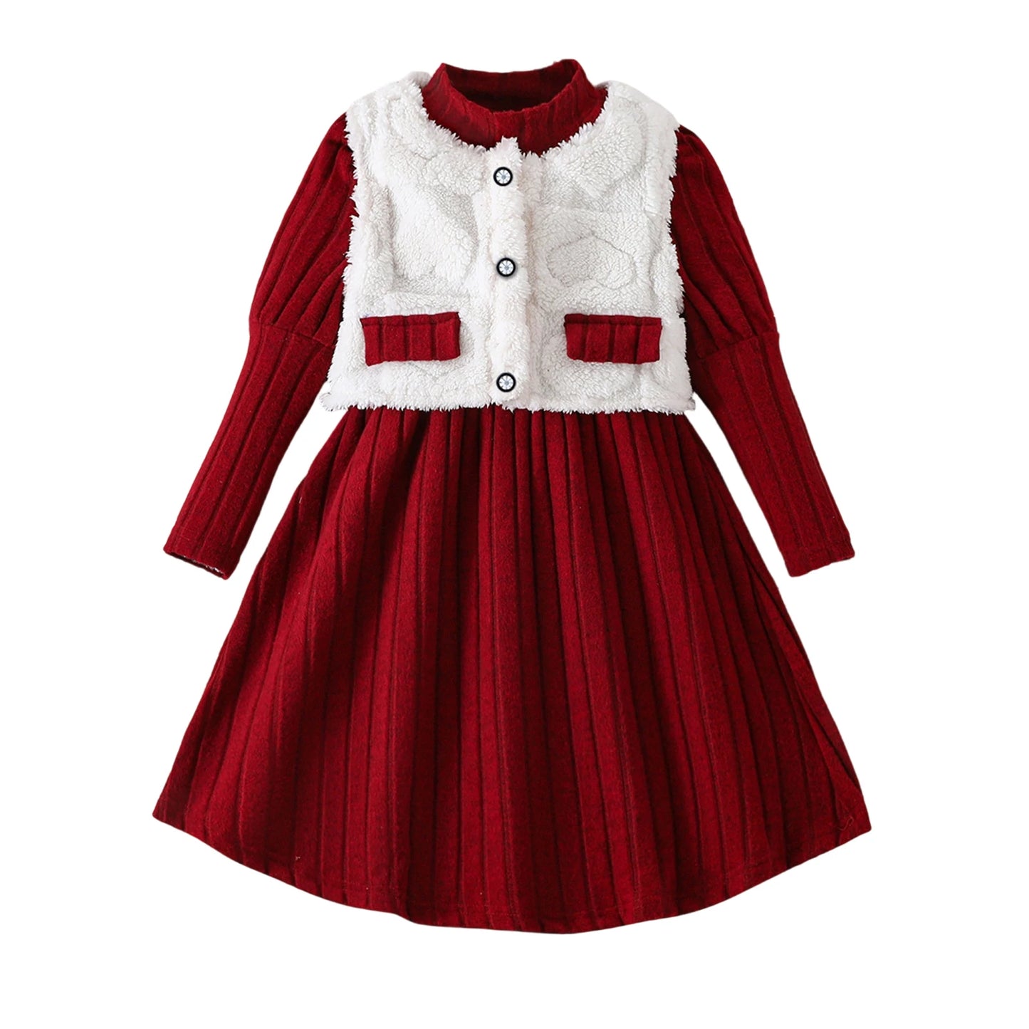 Girls Winter 3-Piece Coat Set With Faux Fur Hooded Outfit