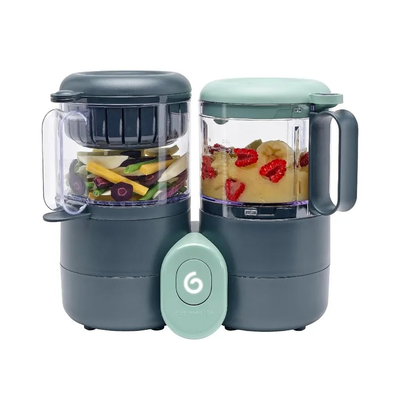 Babymoov Duo Meal Lite Food Maker - 4 in 1 Baby Food Processor w Steam Cooker,Blender,Baby Purees,Warmer and Defroster,Dark Grey