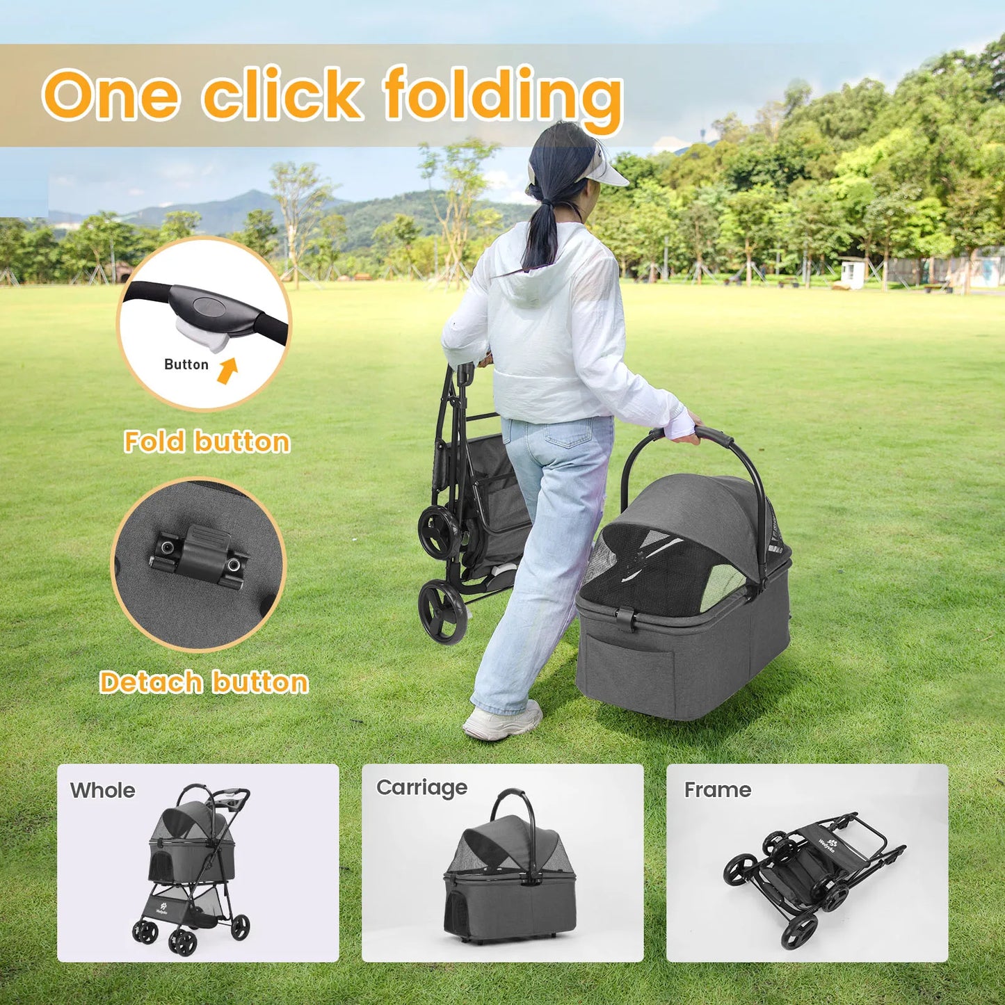 Wedyvko Luxury Detachable Pet Stroller Four-Wheel Cup Holder