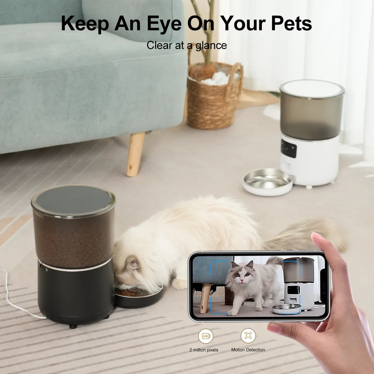 NPET Automatic 4L/140.8OZ Cat Feeder with Camera, 1080P HD Video with Night Vision, 1-20 portions Customized meals for Cats, Dog