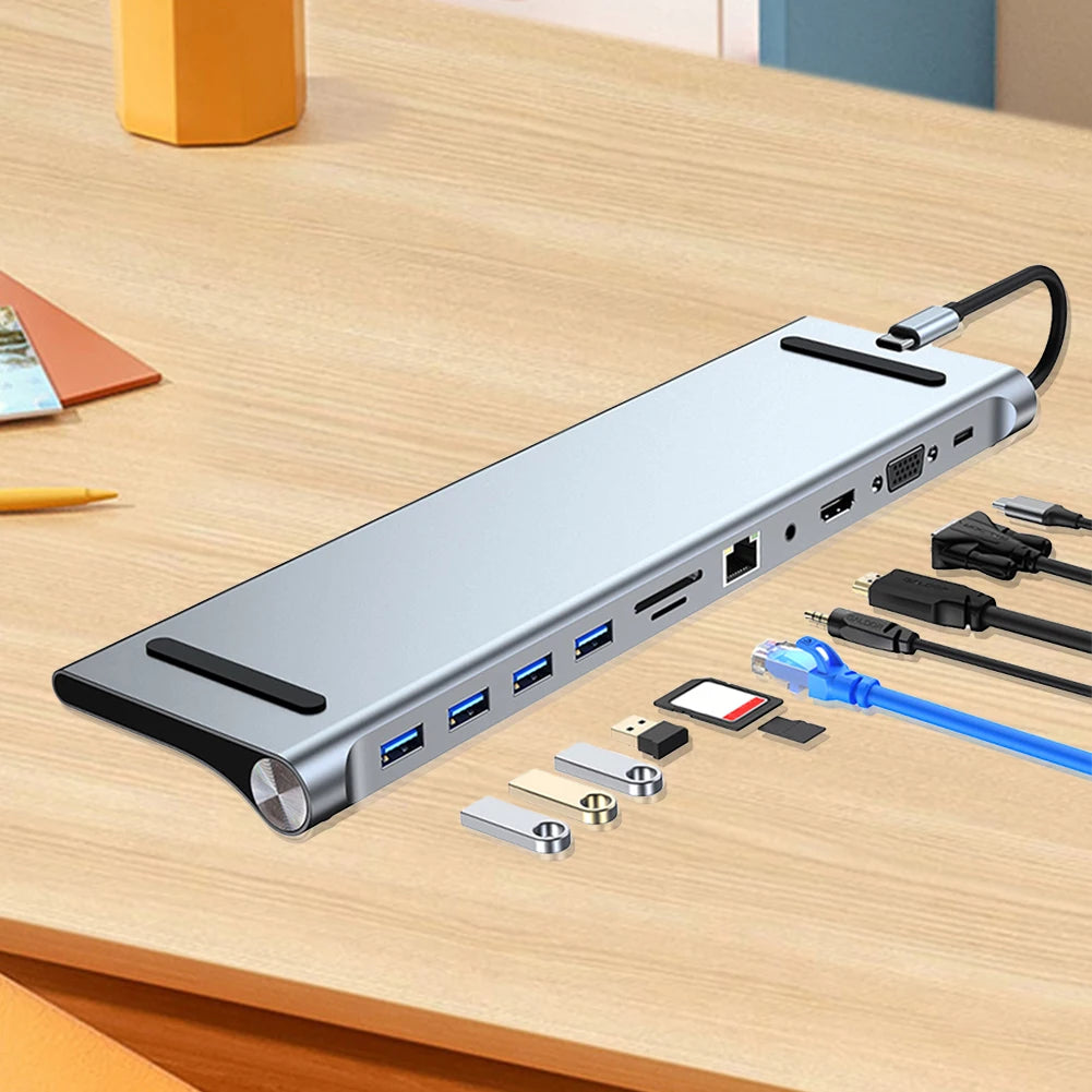 11 in 1 USB C Docking Station with 4K HDMI-Compatible VGA Ethernet USB C Dock 100W PD SD/TF Audio Type C Hub 1* USB 3.0 3*USB2.0