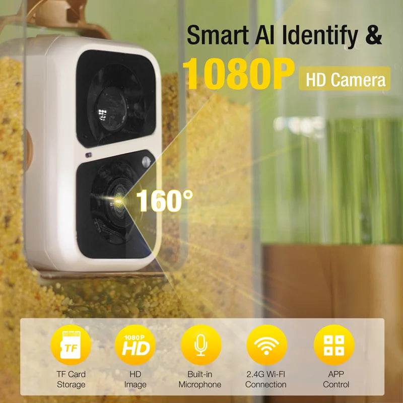 Smart Bird Feeder with Camera - 1080P HD, AI Bird Identification, Solar Powered, IP65 Weatherproof