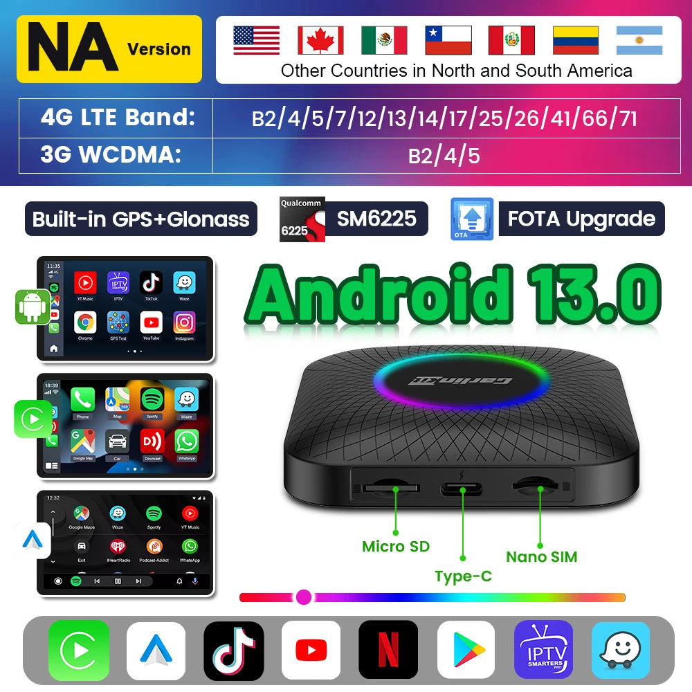 Carlinkit Android 13 AI Box Wireless CarPlay Android Auto Adapter Qualcomm 6225