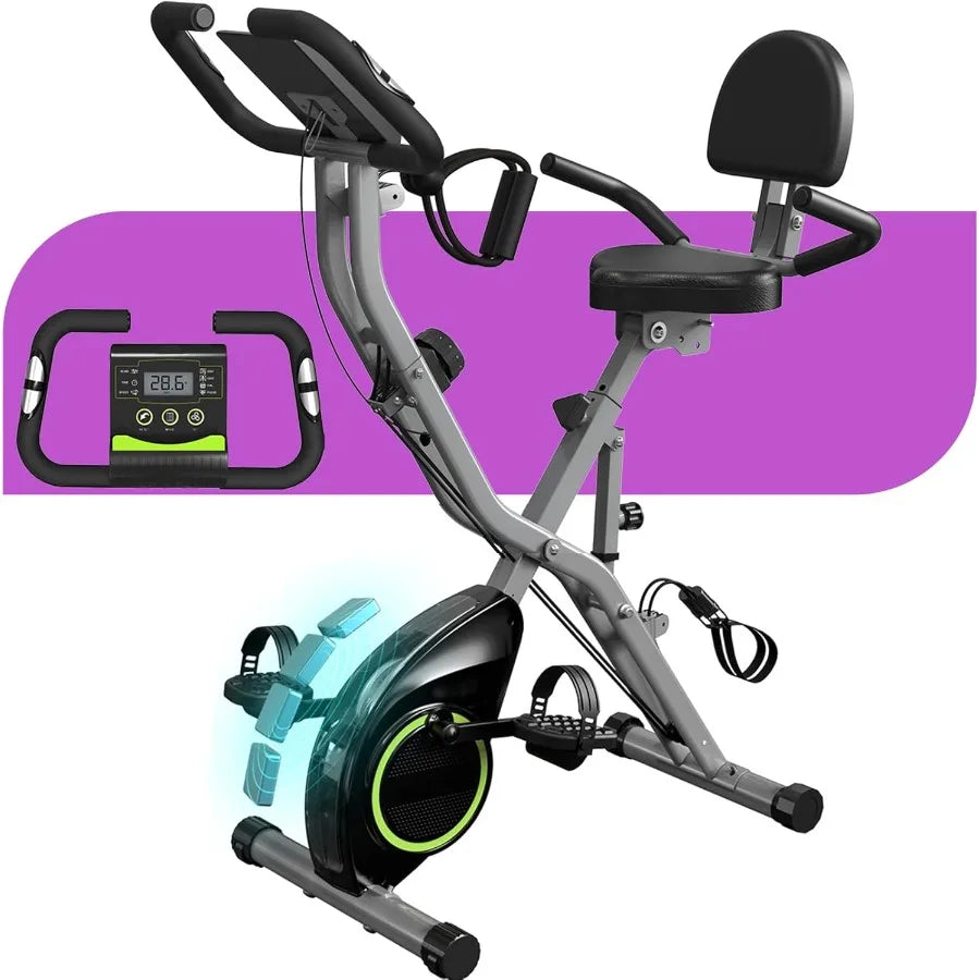 Folding Exercise Bike for Seniors 5 IN 1 Foldable Stationary Bike with TriPosition Ride 300LBS Capacity and 6.6 LBS Magnetic Fl