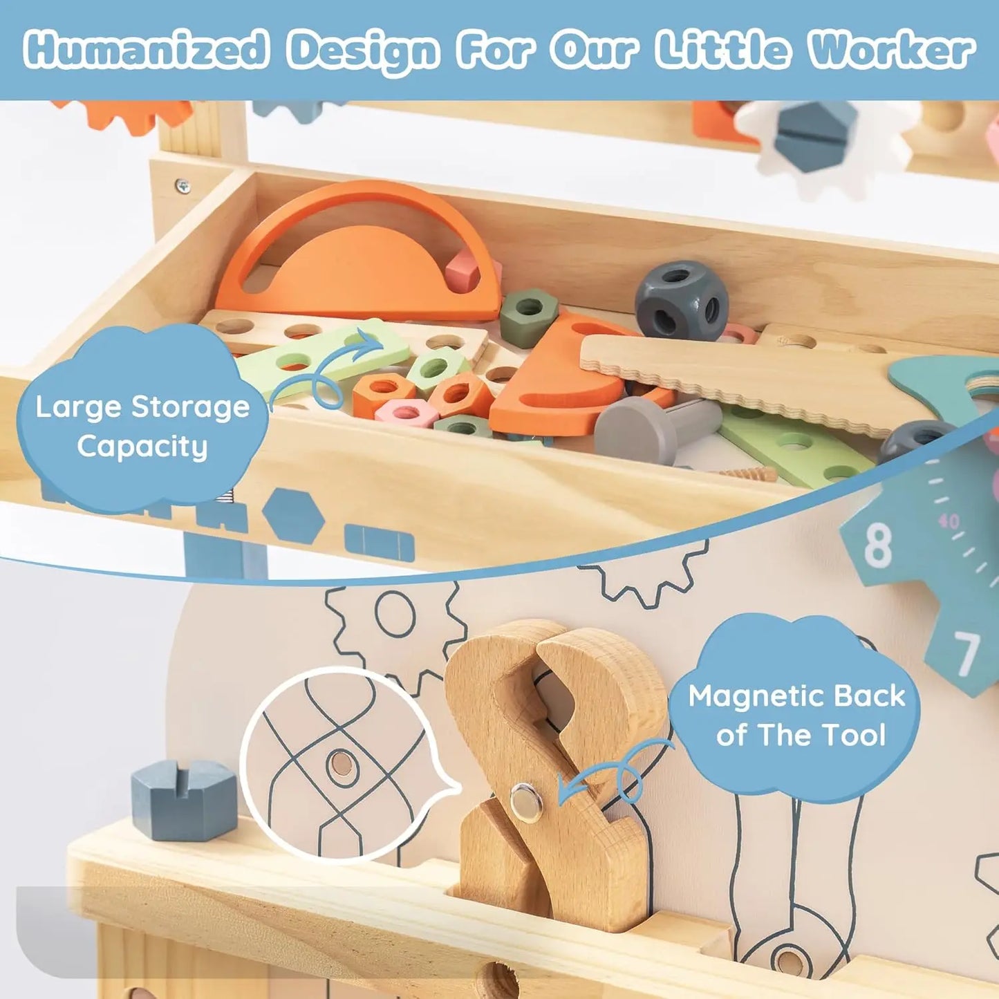 Robotime Kids Tool Bench Set 41-Piece Wooden Construction Toy Kit