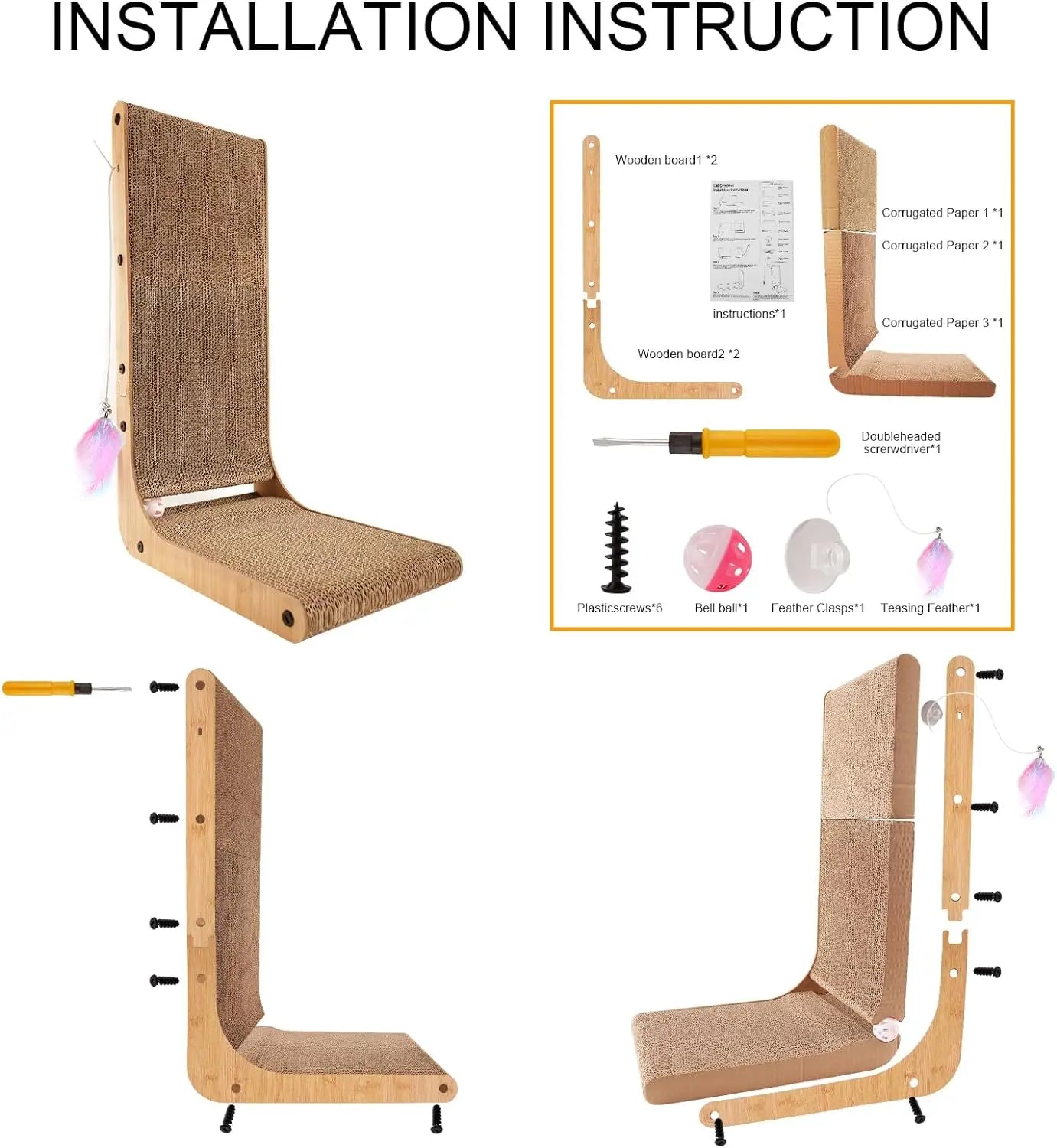 L Shape Cat Scratcher Cardboard Scratching Pad For Indoor Cats