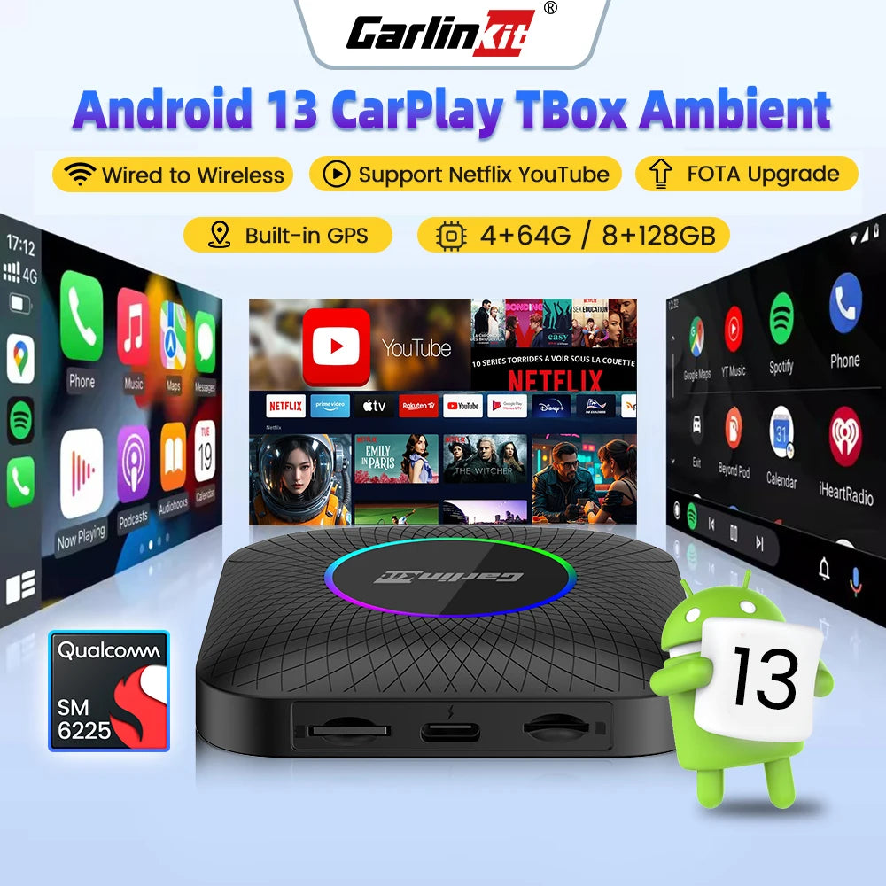 Carlinkit Android 13 AI Box Wireless CarPlay Android Auto Adapter Qualcomm 6225
