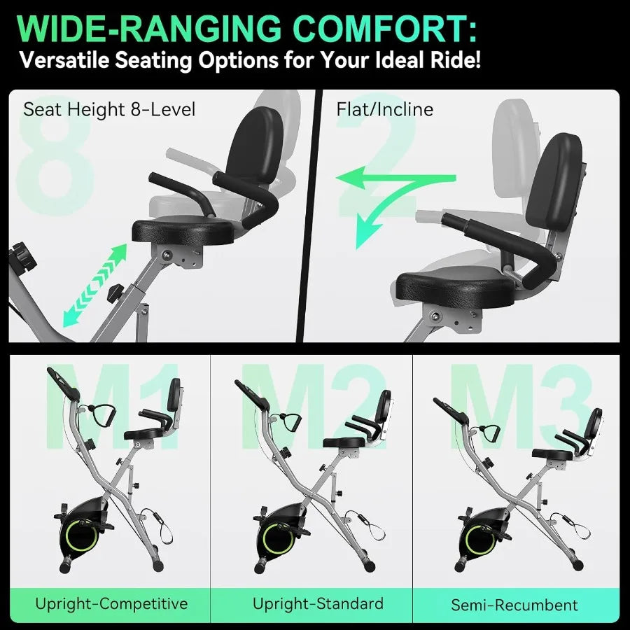 Folding Exercise Bike for Seniors 5 IN 1 Foldable Stationary Bike with TriPosition Ride 300LBS Capacity and 6.6 LBS Magnetic Fl