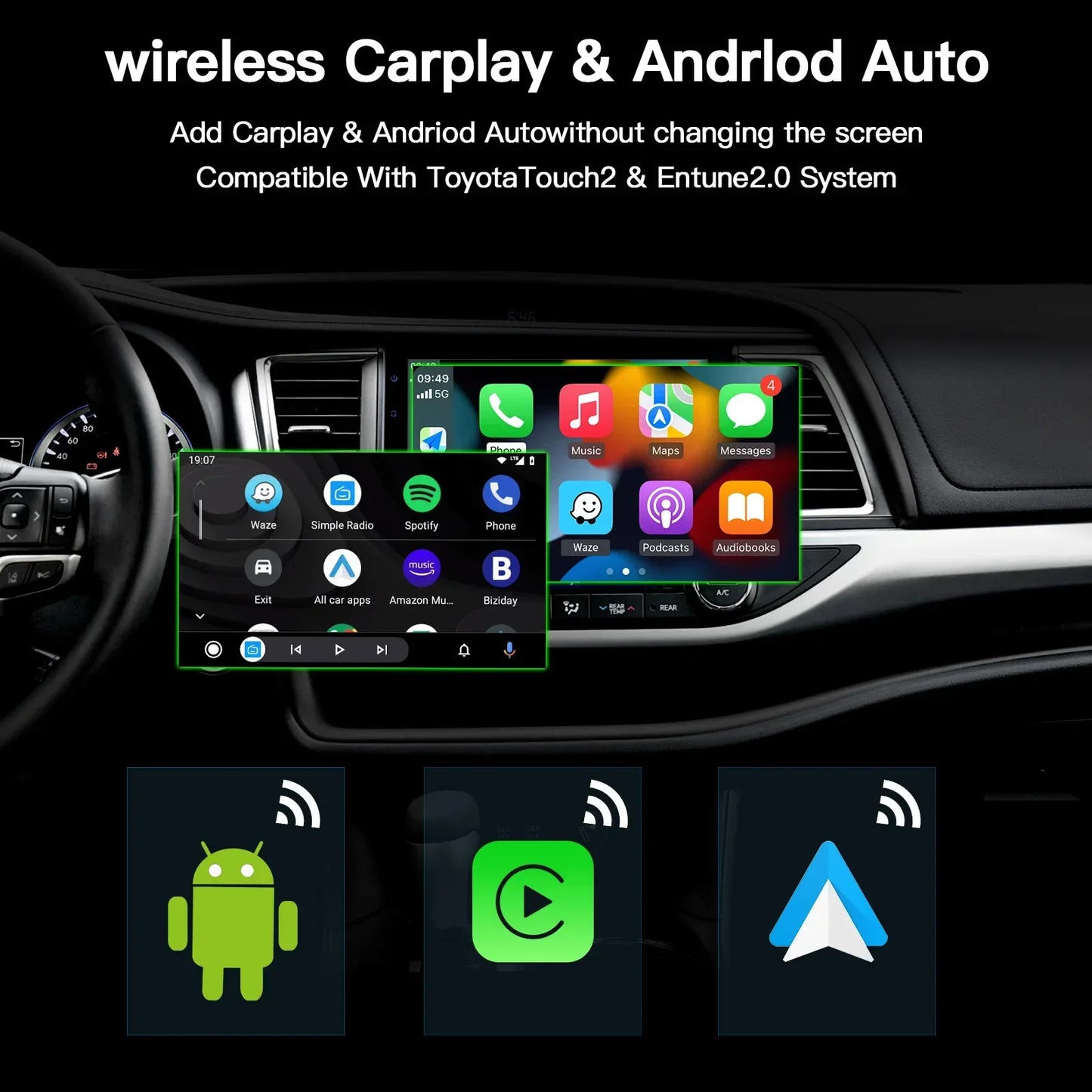 AUTOABC Wireless CarPlay Android Auto Module Decoder Toyota Vehicles