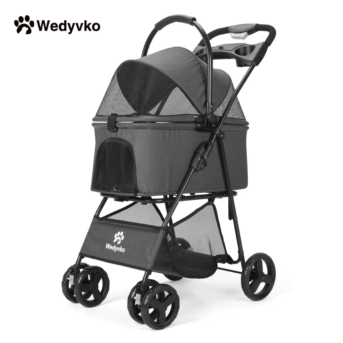 Wedyvko Luxury Detachable Pet Stroller Four-Wheel Cup Holder