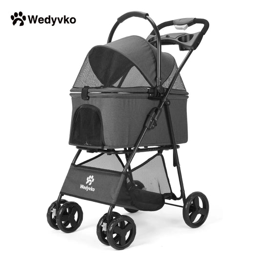 Wedyvko Luxury Detachable Pet Stroller Four-Wheel Cup Holder