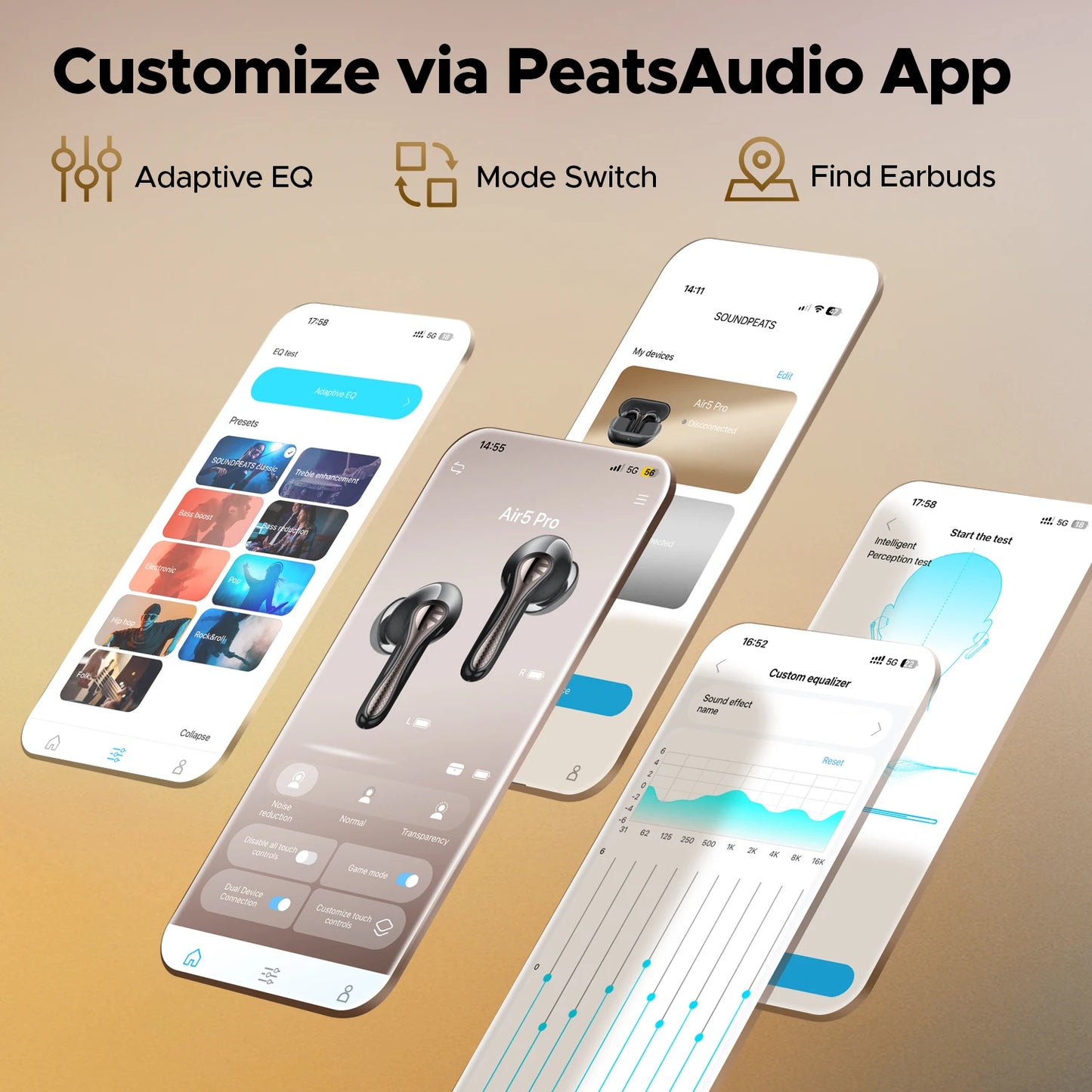 SoundPEATS Air5 Pro Wireless Earbuds Adaptive Hybrid ANC