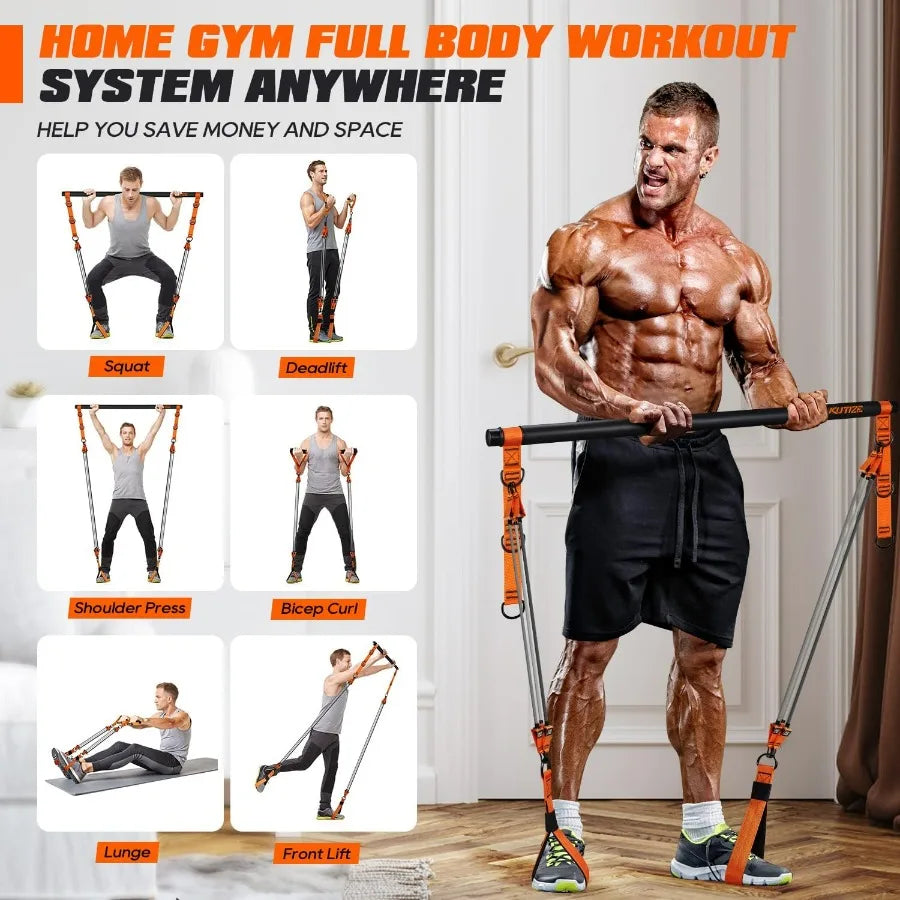 Pilates Bar Kit with Resistance Bands, Heavy Duty Pilates Equipment for Men, Training Bands with Handles for Legs, Hip, Back, Ar