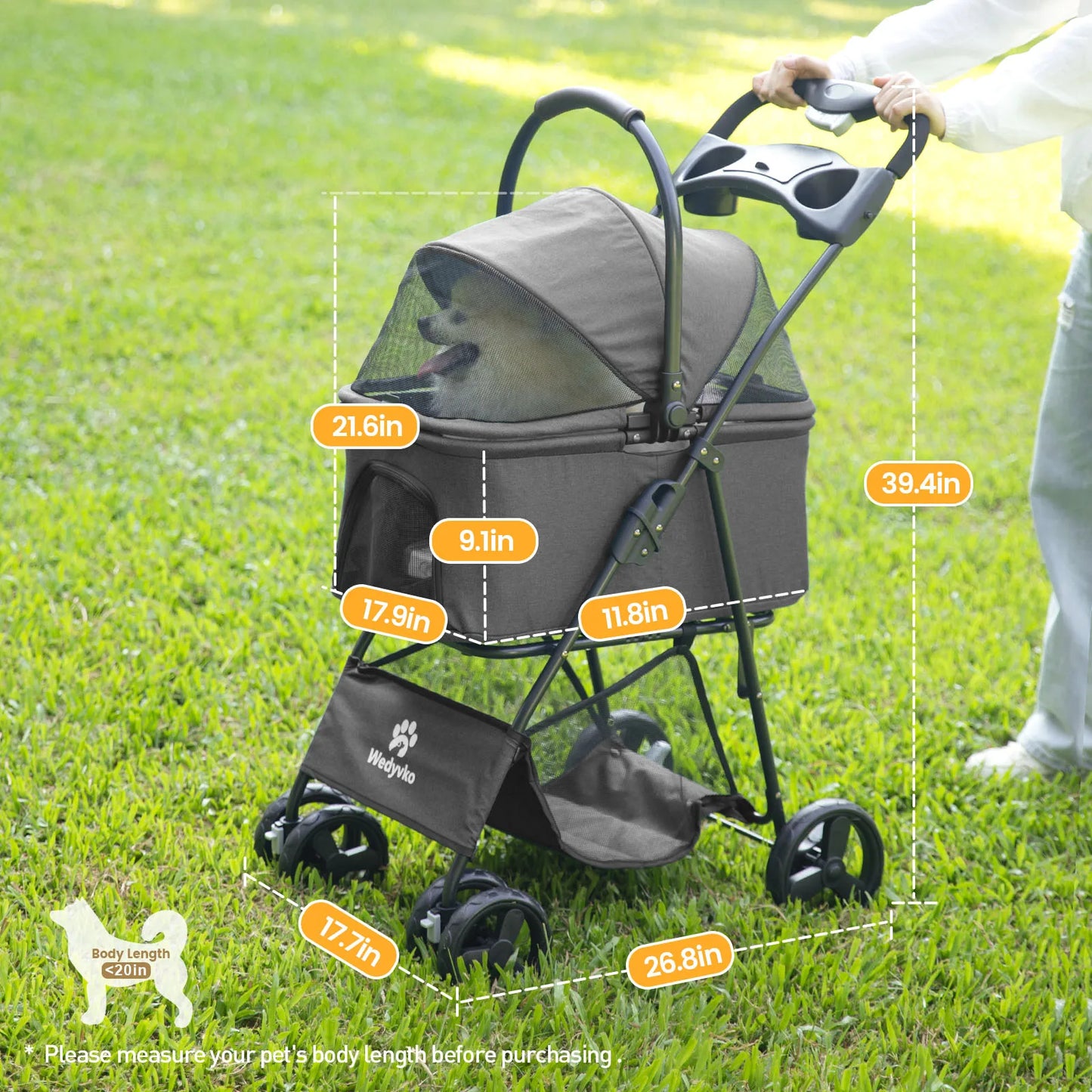 Wedyvko Luxury Detachable Pet Stroller Four-Wheel Cup Holder