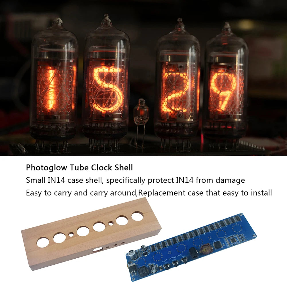 RZAHUAHU IN14 Glow Tube Clock Kit Beech Wood Nixie LED