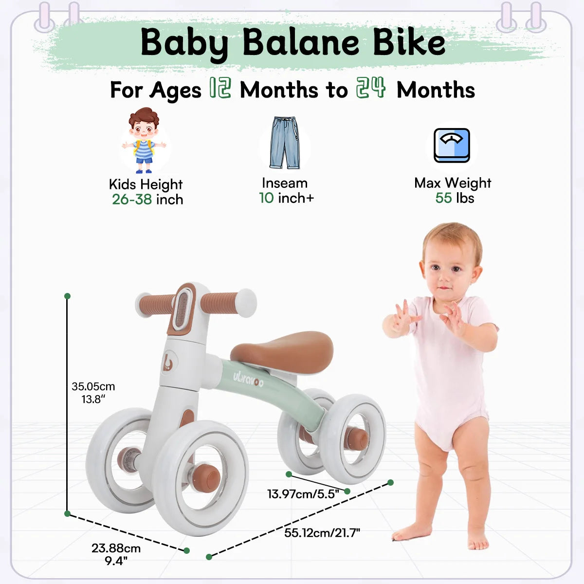 Ubravoo Baby Slide Balance Bike With 3 Mode Headlight